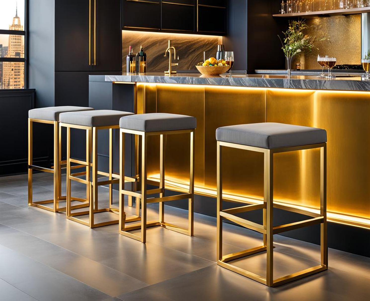 gray and gold bar stools