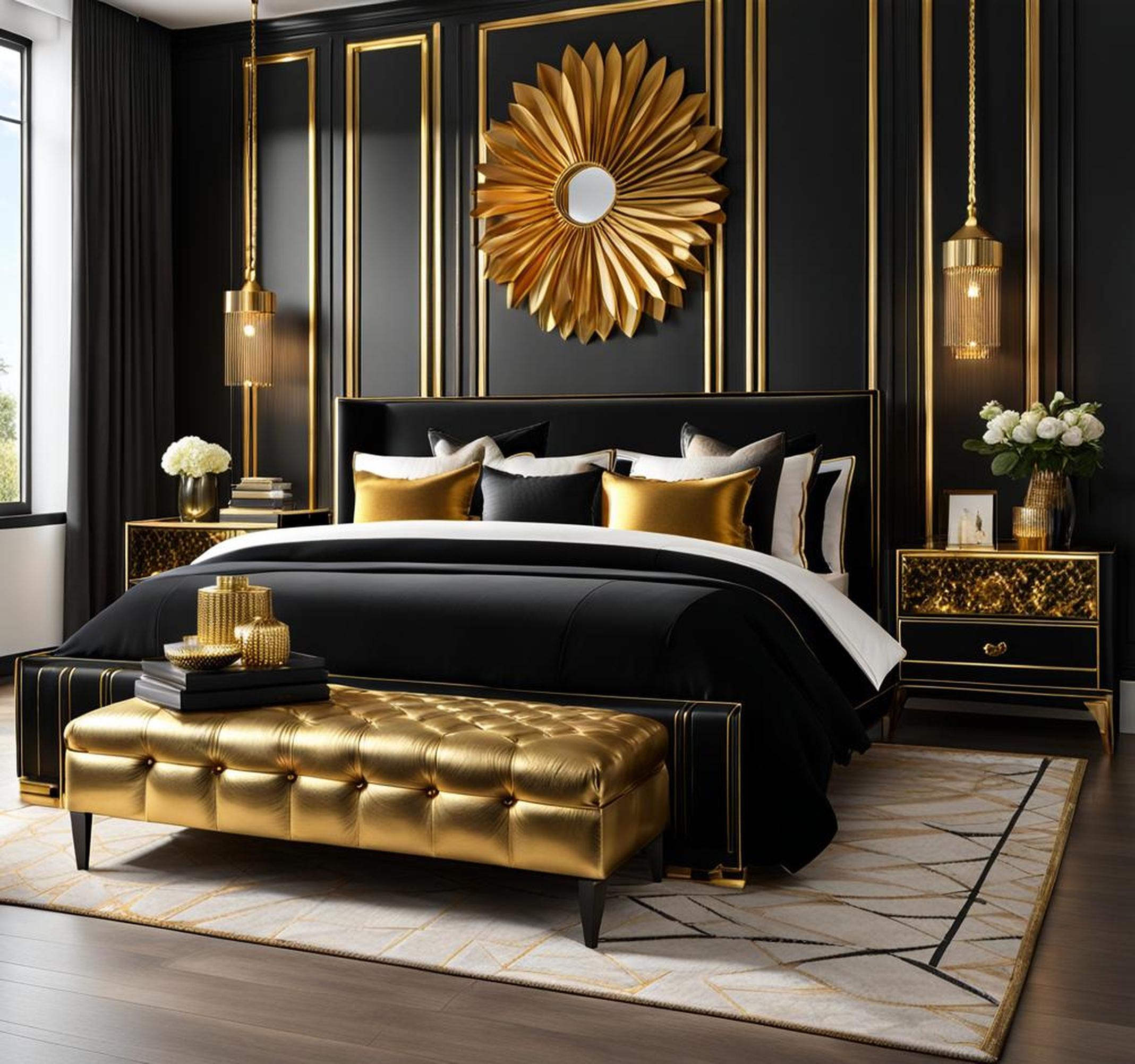 black n gold bedroom decor