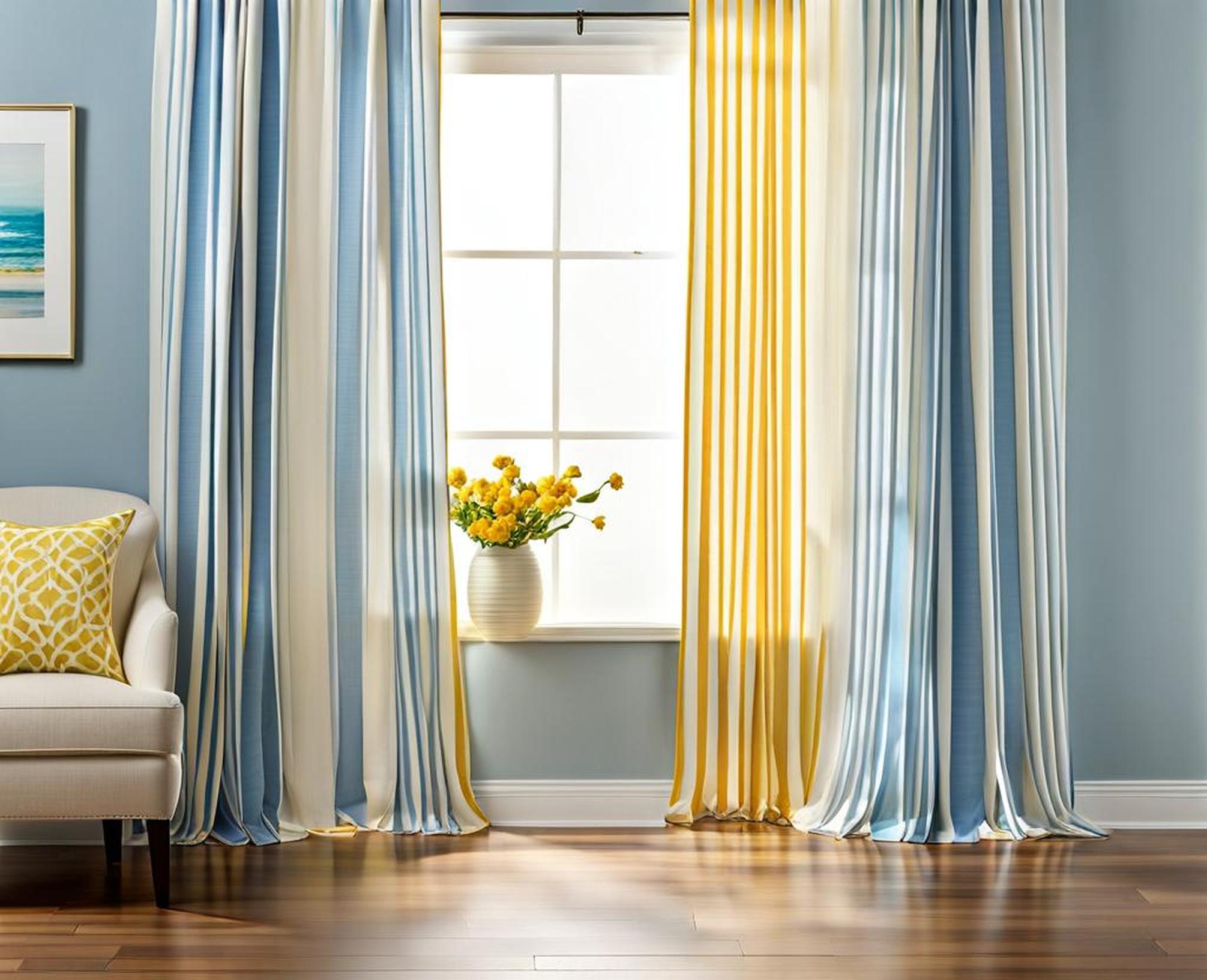 light blue and white striped curtains