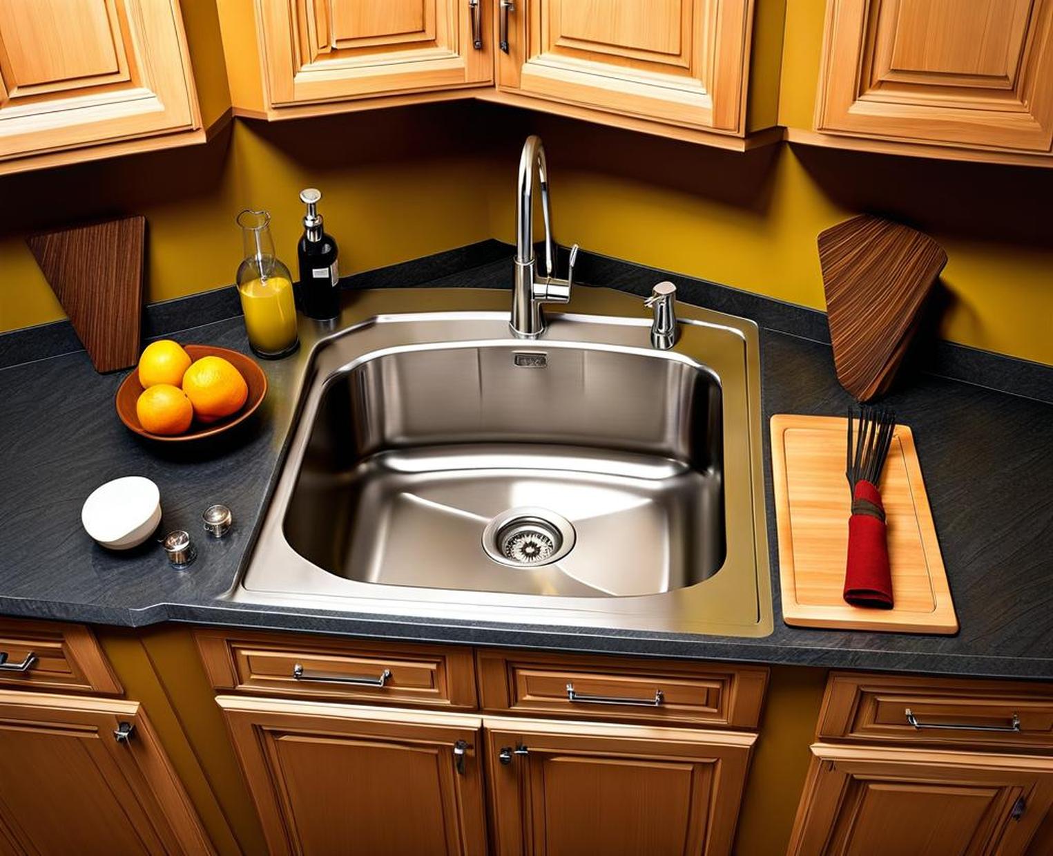corner kitchen sink with drainboard