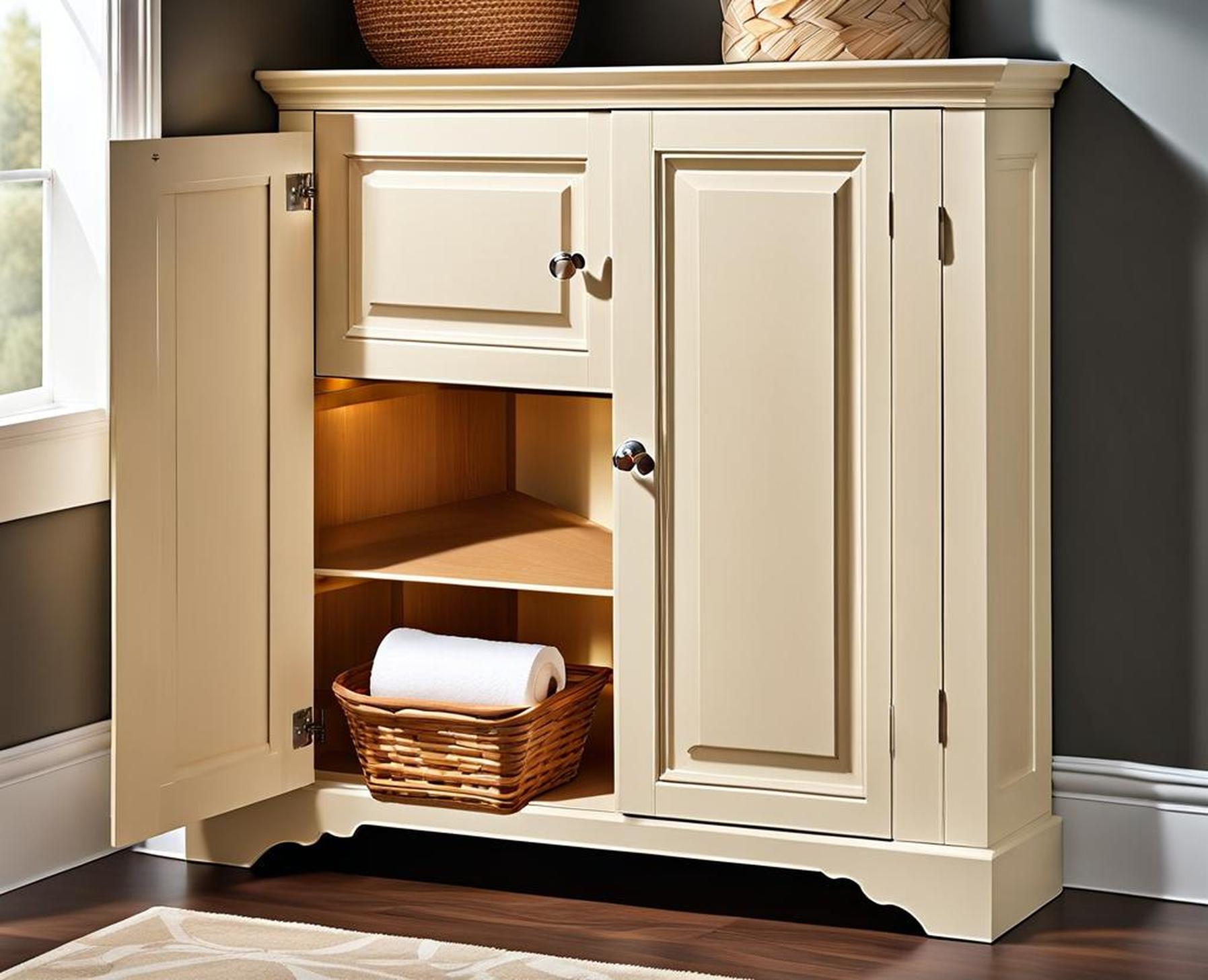 corner linen cabinet with doors