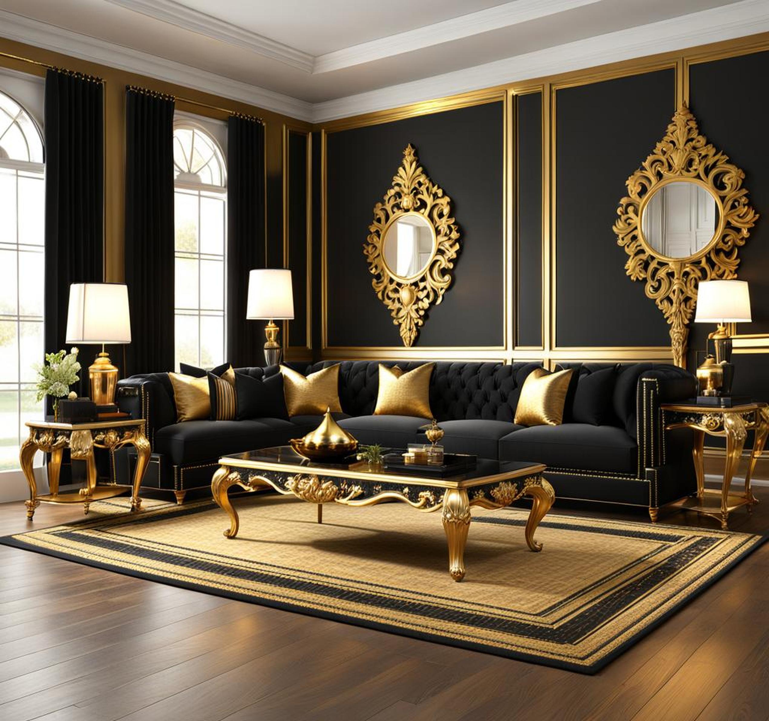 black and gold living room set