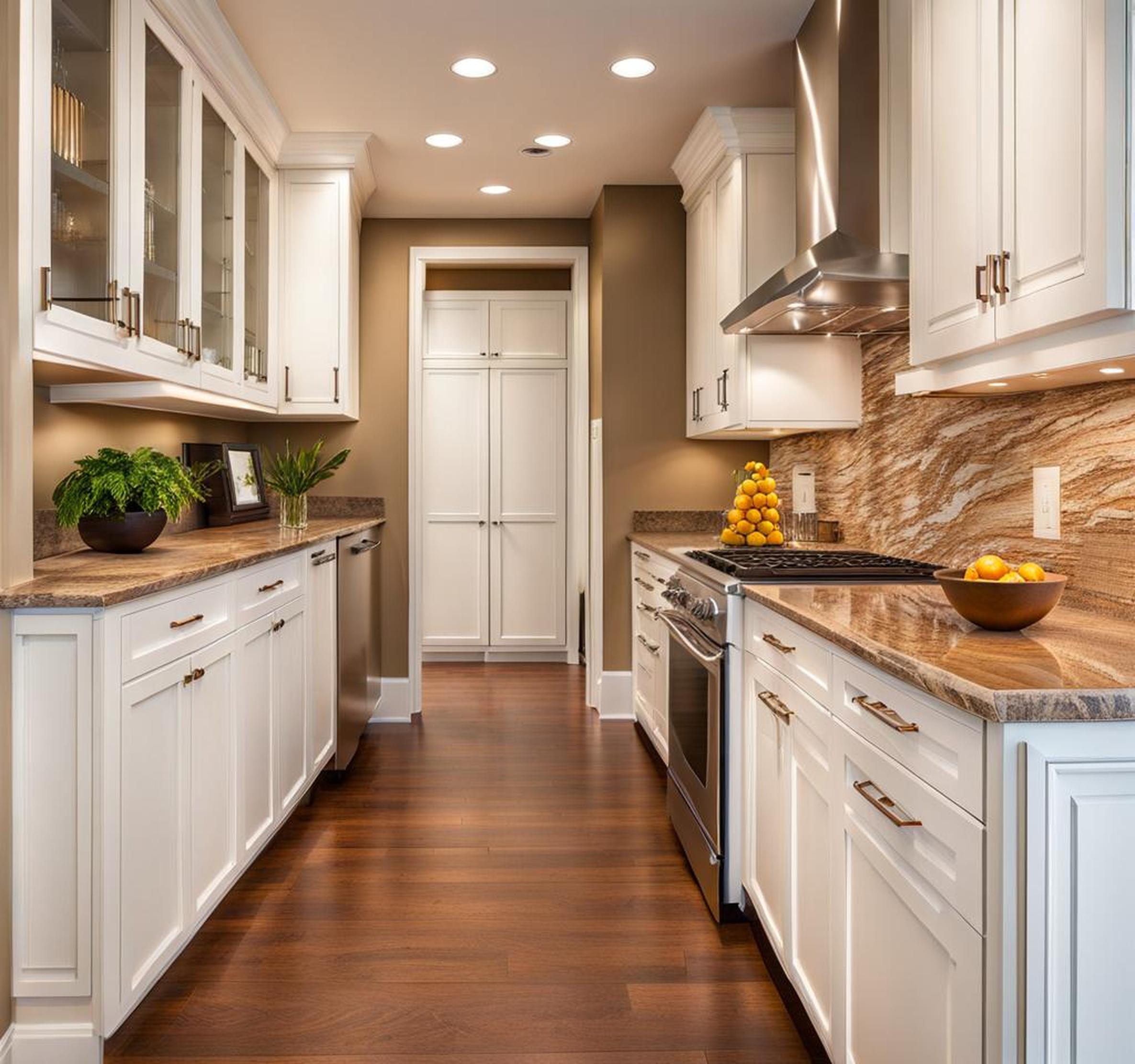 White Cabinet and Brown Granite Pairings for a Modern Kitchen