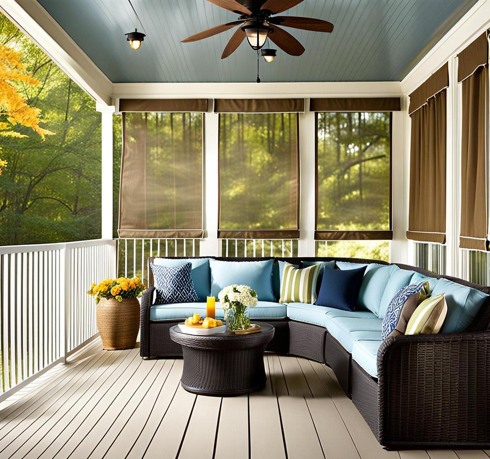 screened porch with curtains