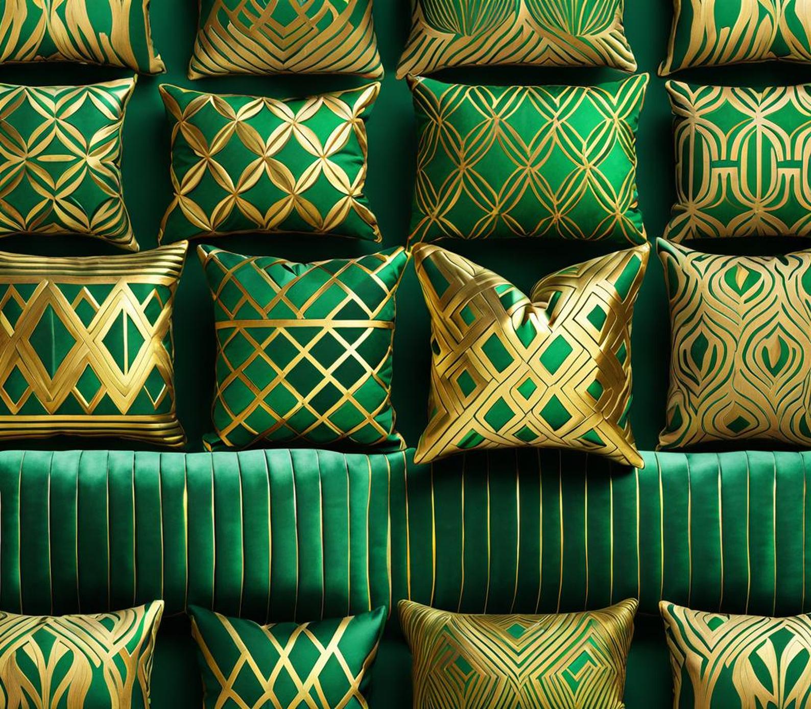 emerald green and gold pillows