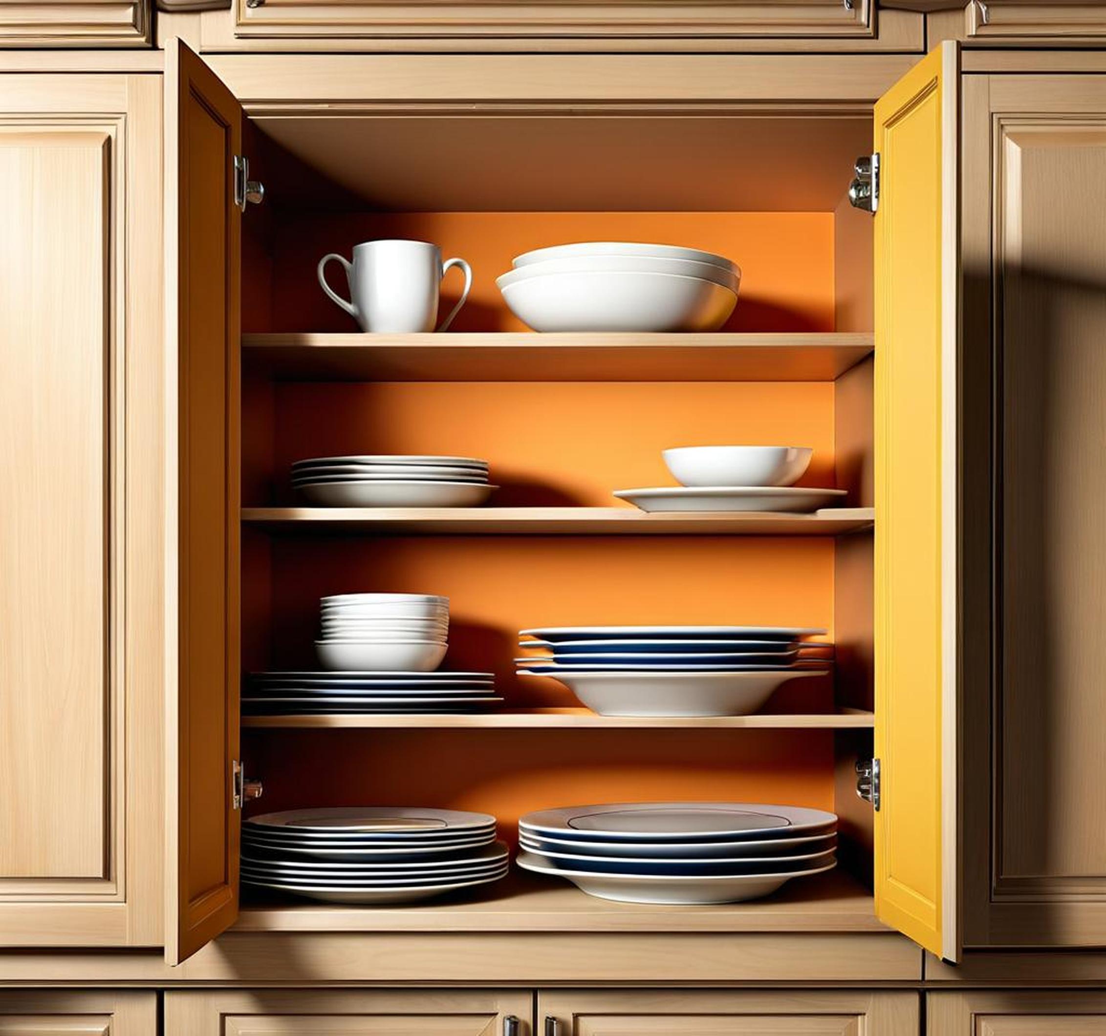 there are 15 plates in a kitchen cabinet