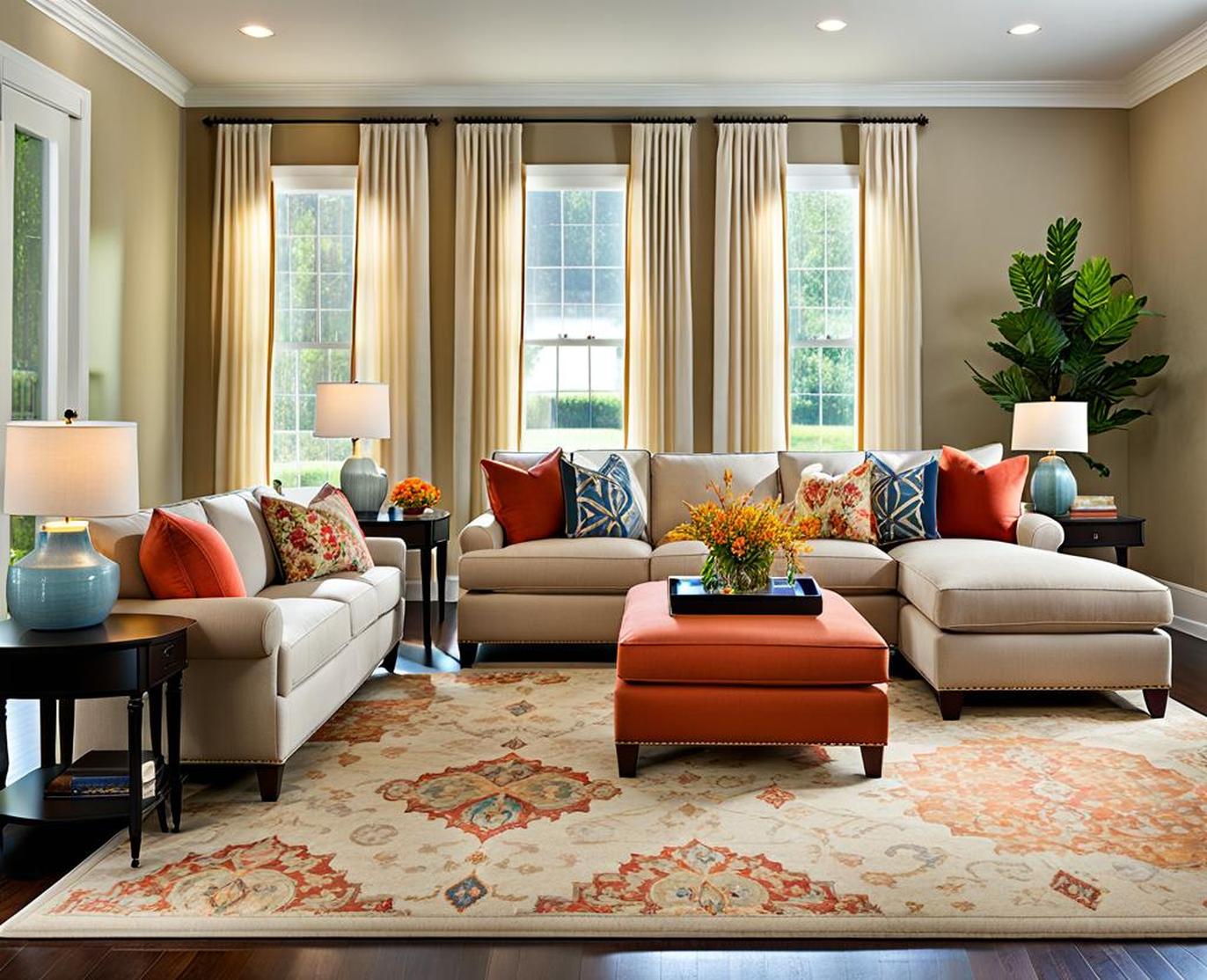 proper rug placement living room sectional