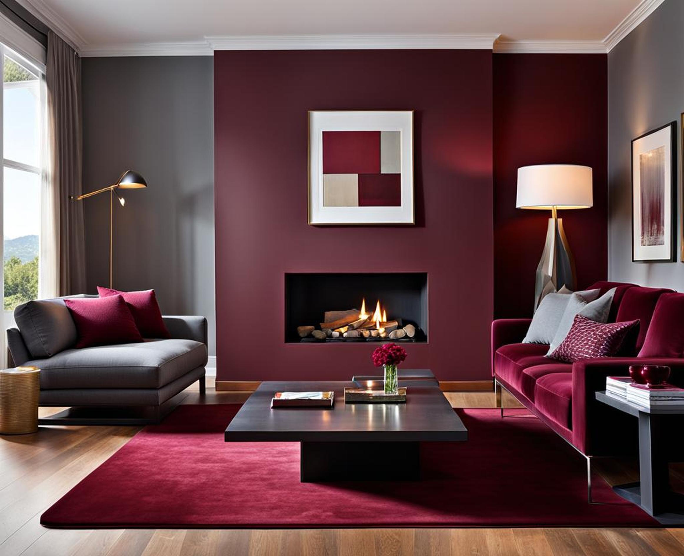 burgundy and gray living room