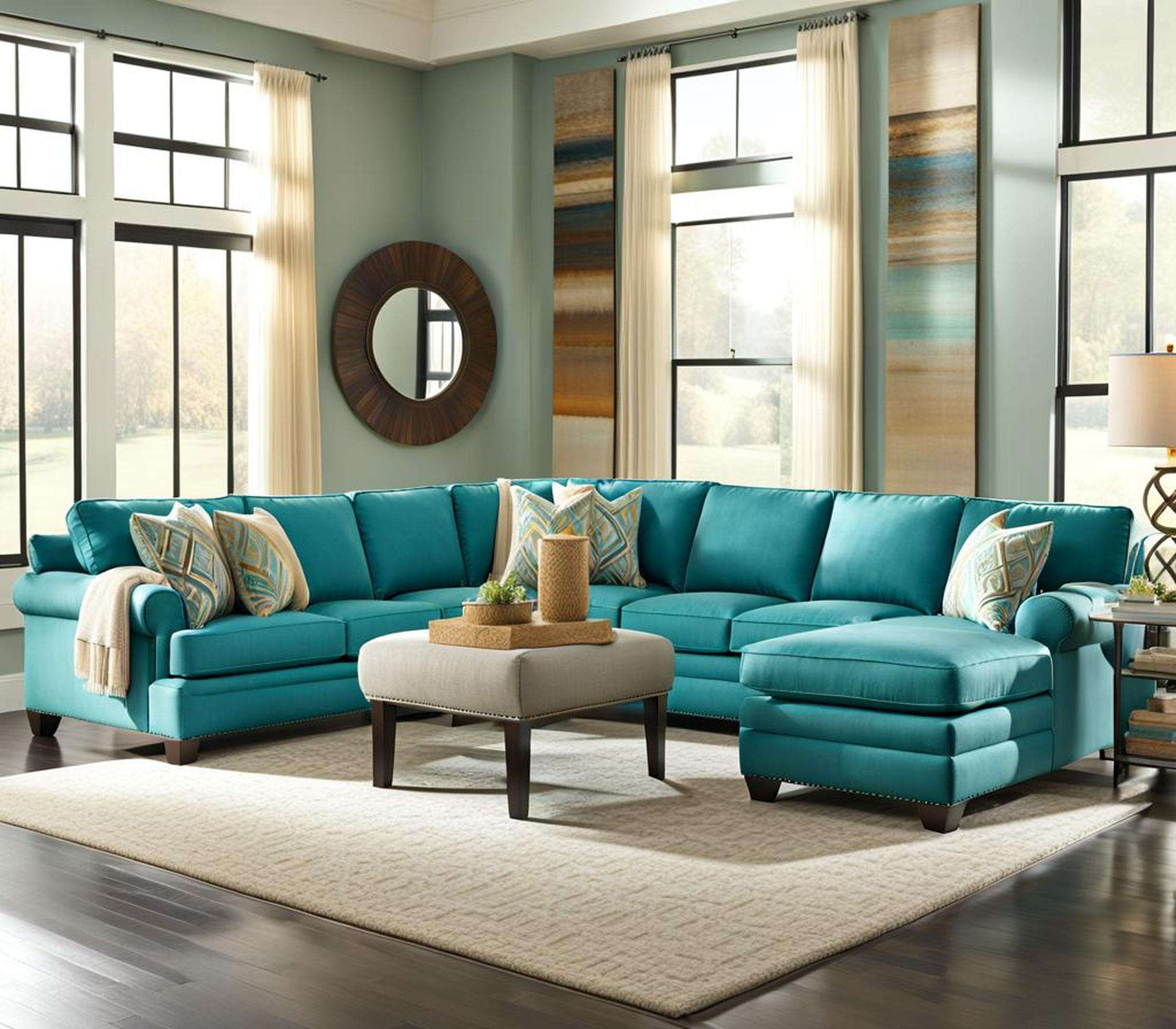 turquoise sectional with chaise
