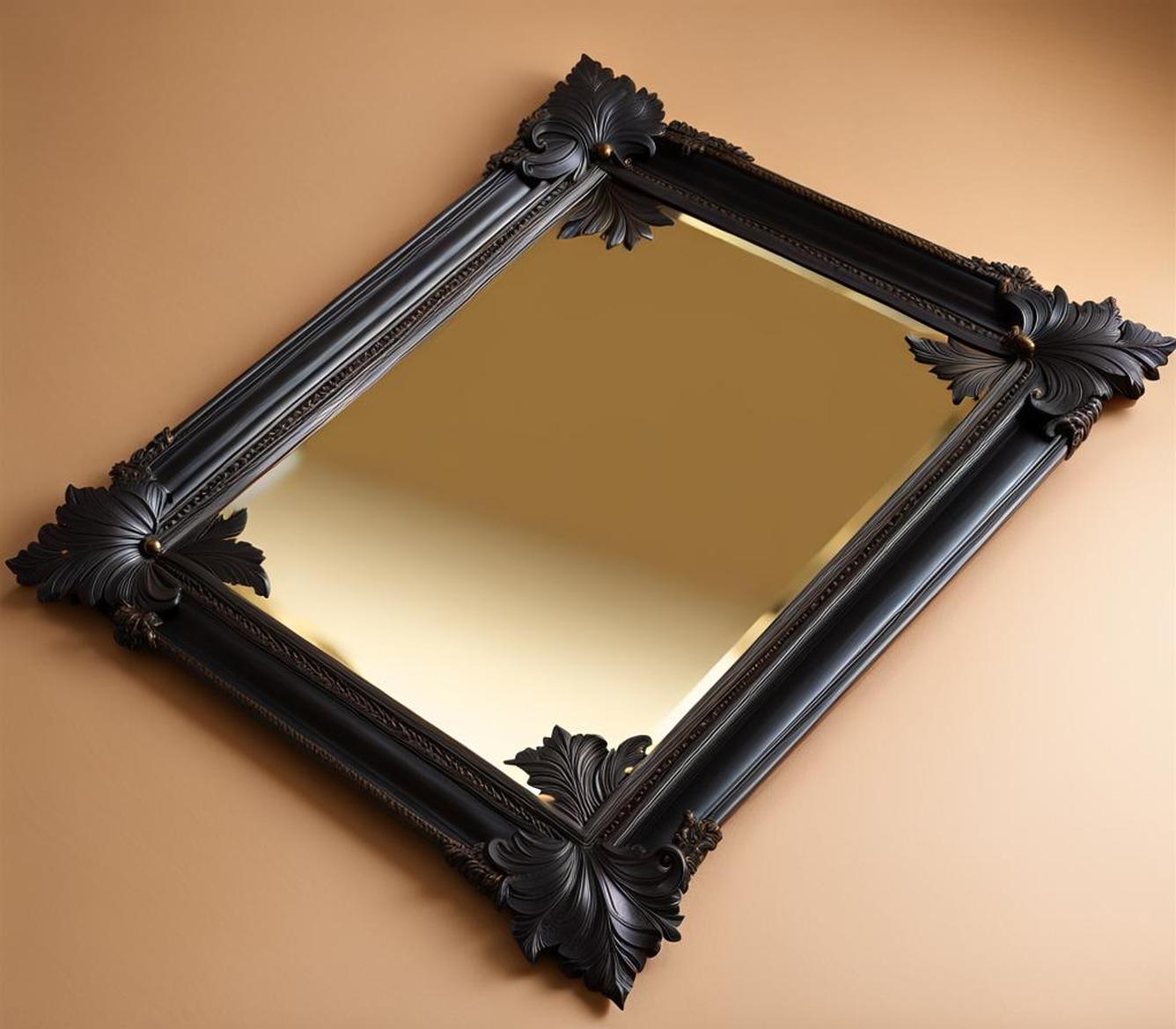 black ornate antique carved mirror