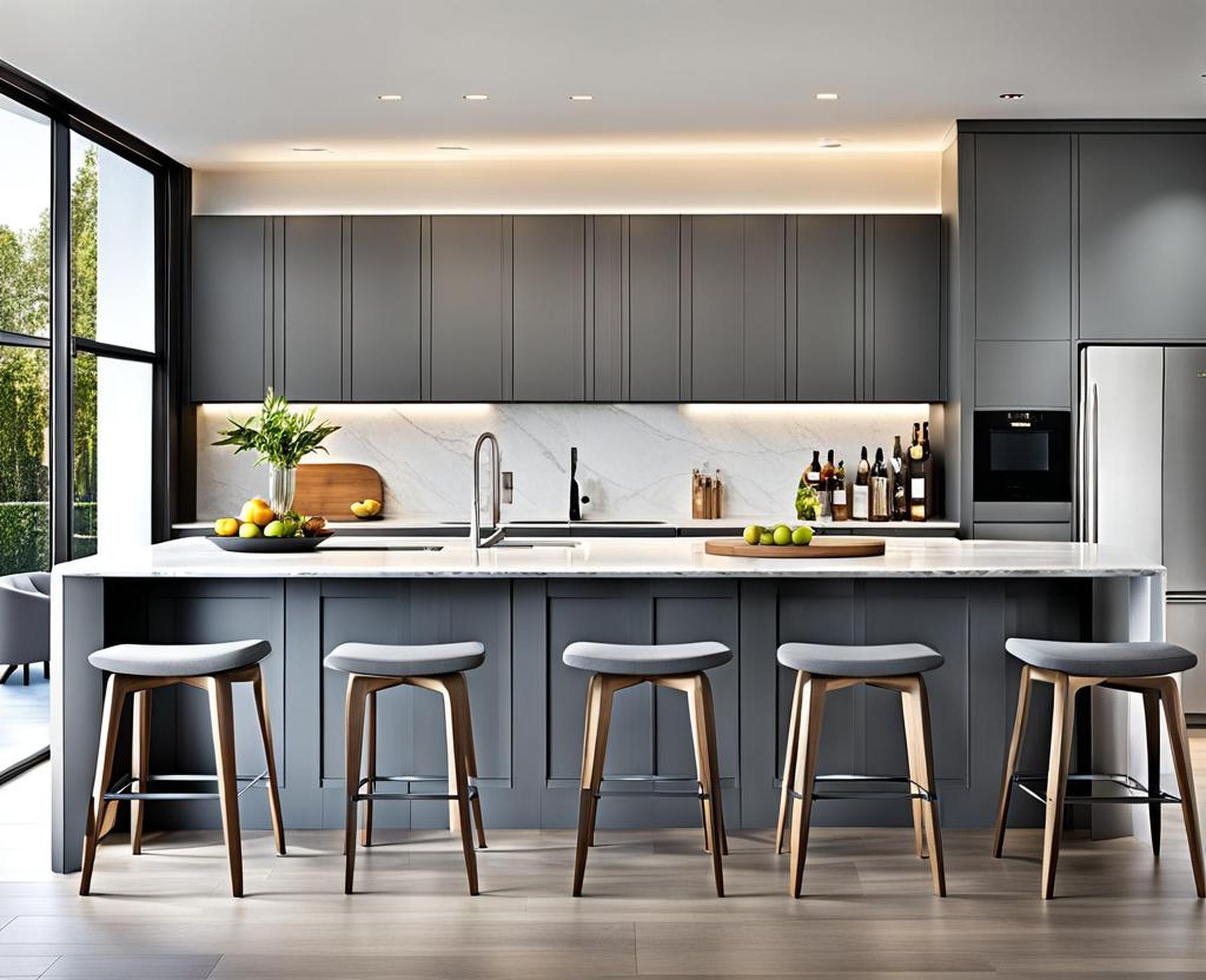 Stylish Bar Stools That Contrast Beautifully in Grey and White Kitchens