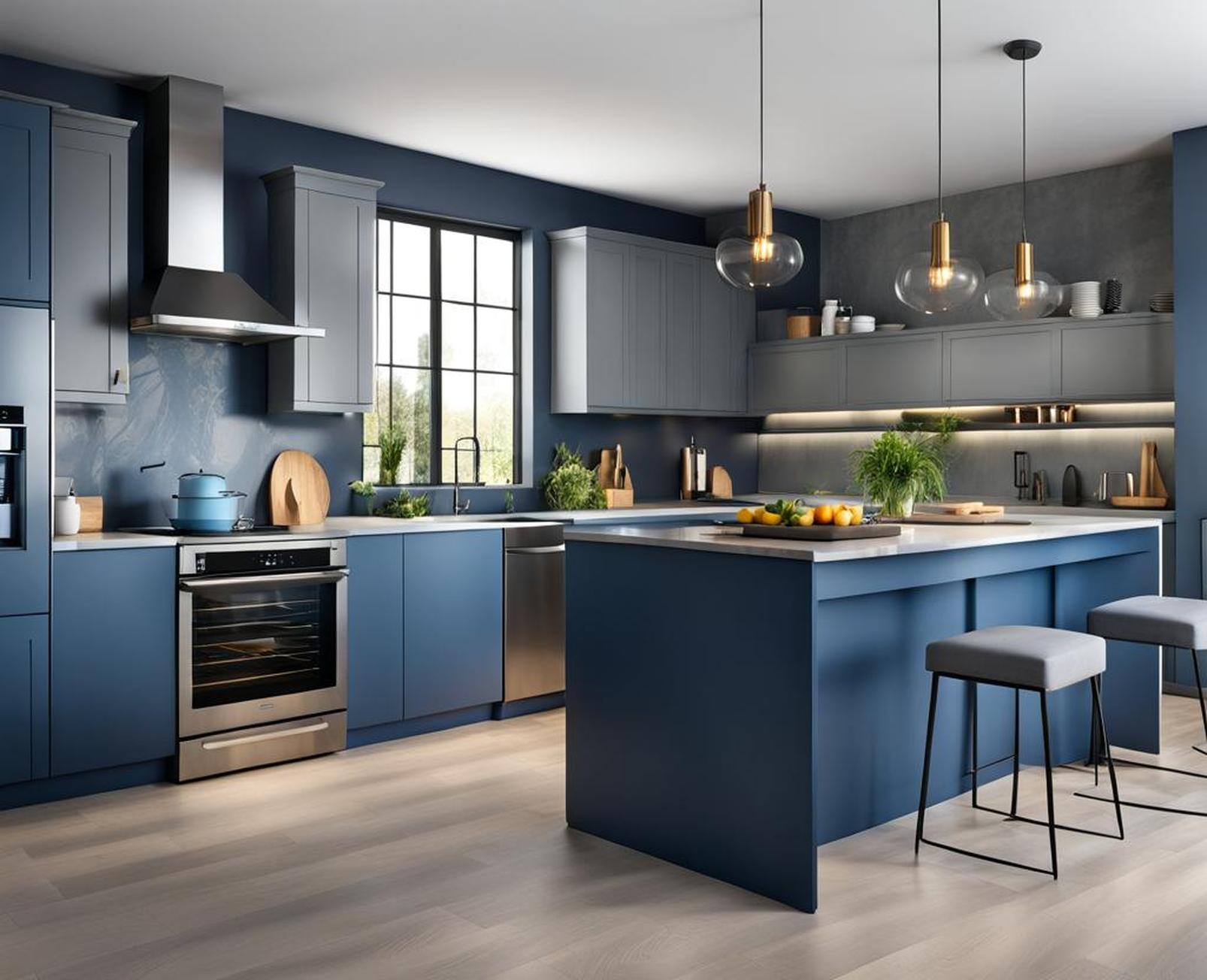 modern blue and grey kitchen