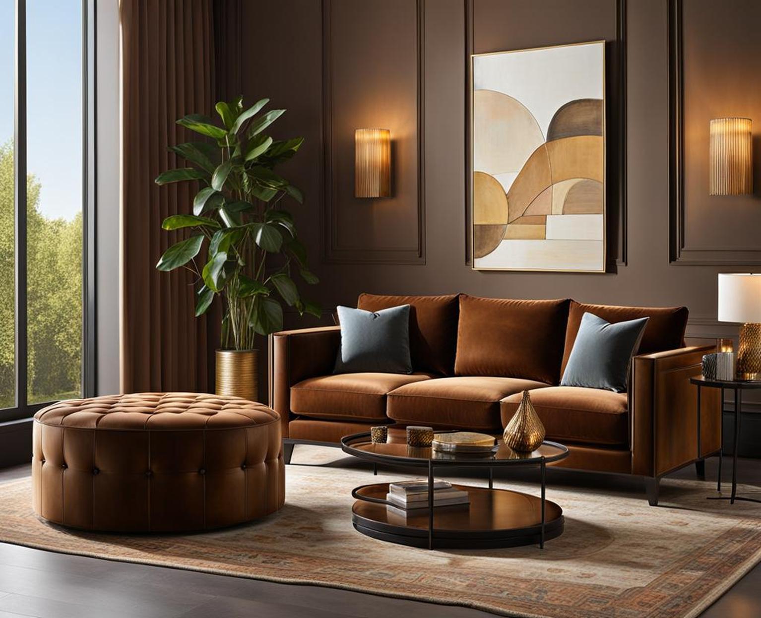 living rooms with brown couches