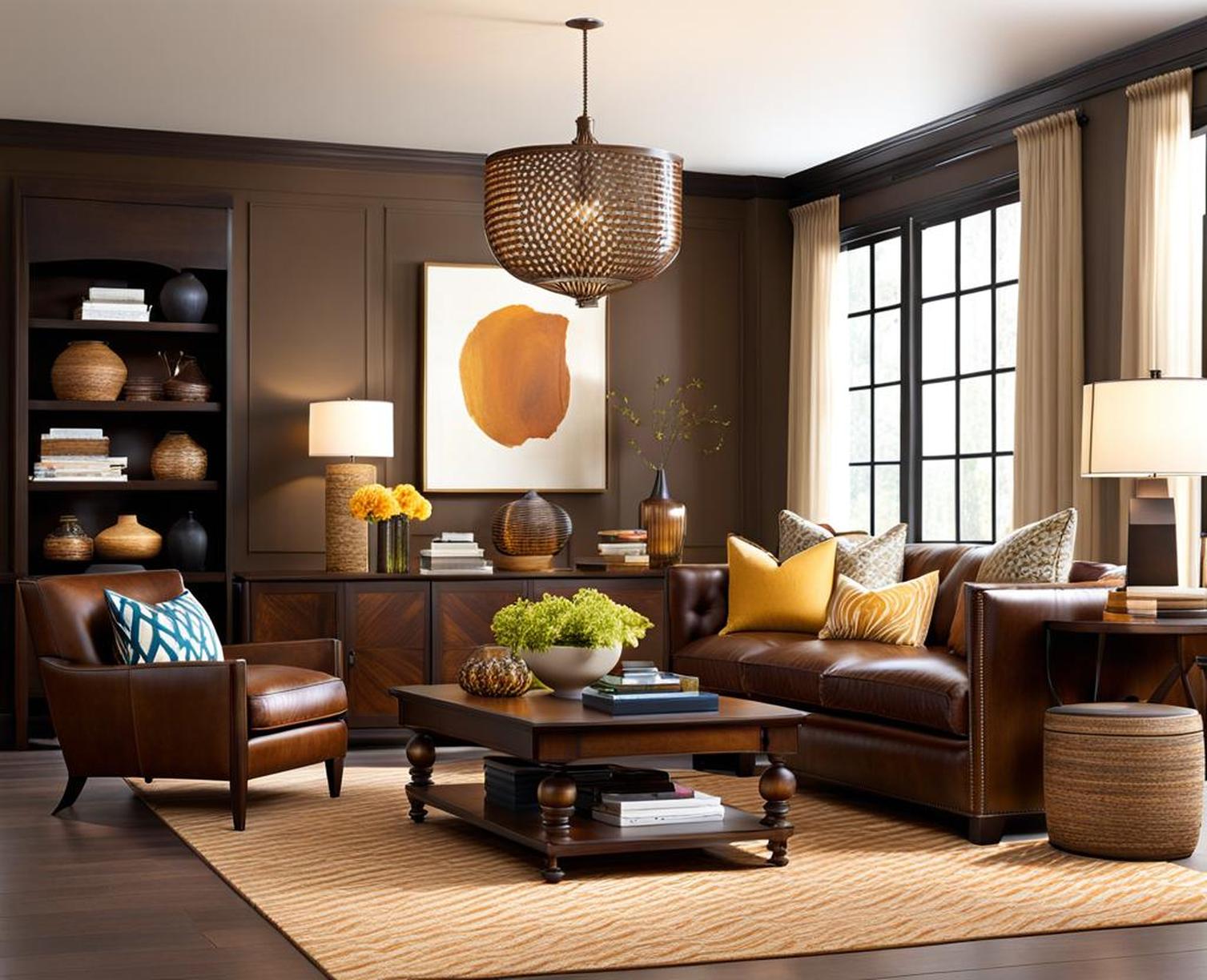 living rooms with brown furniture
