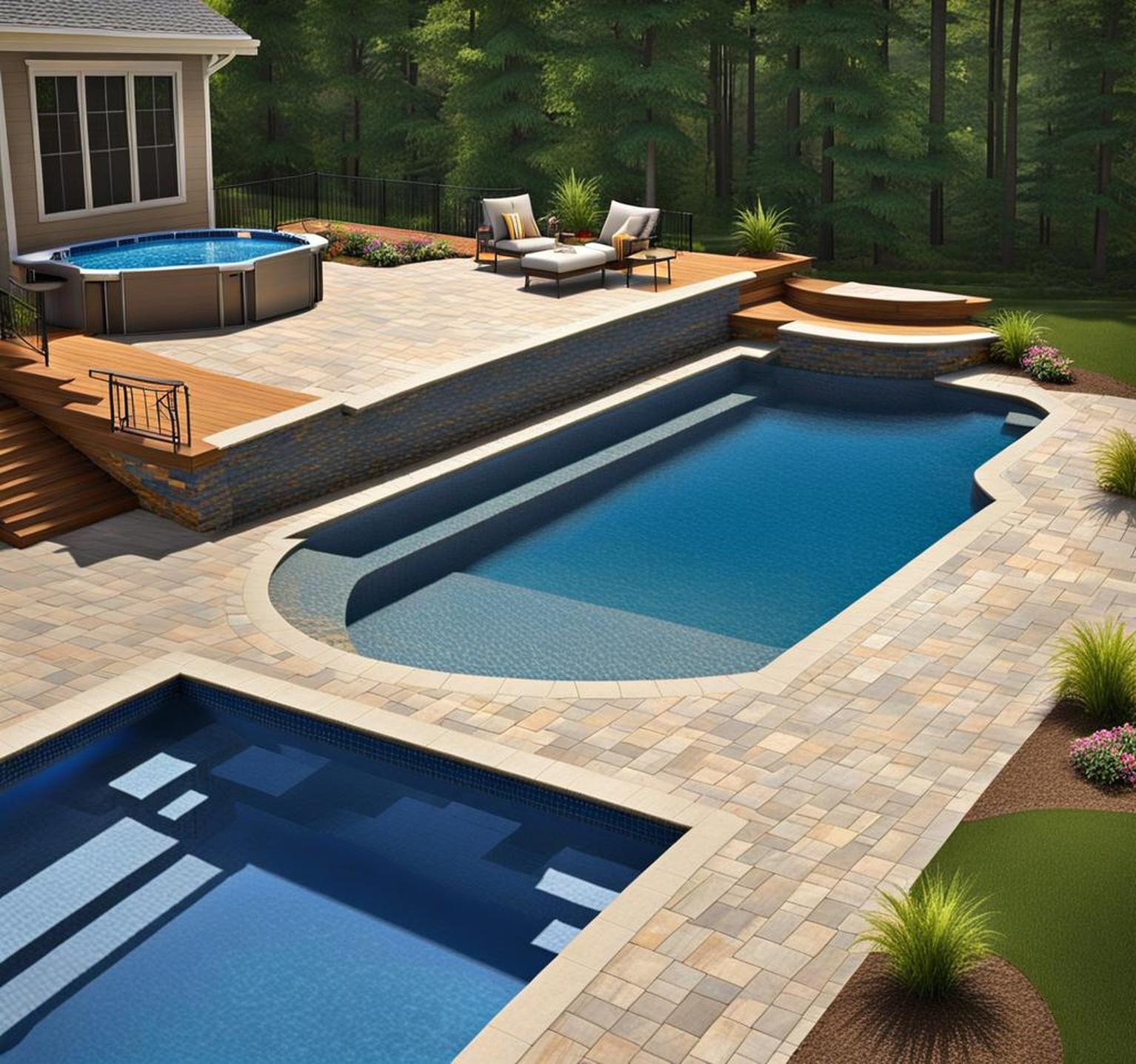 semi inground pool with pavers