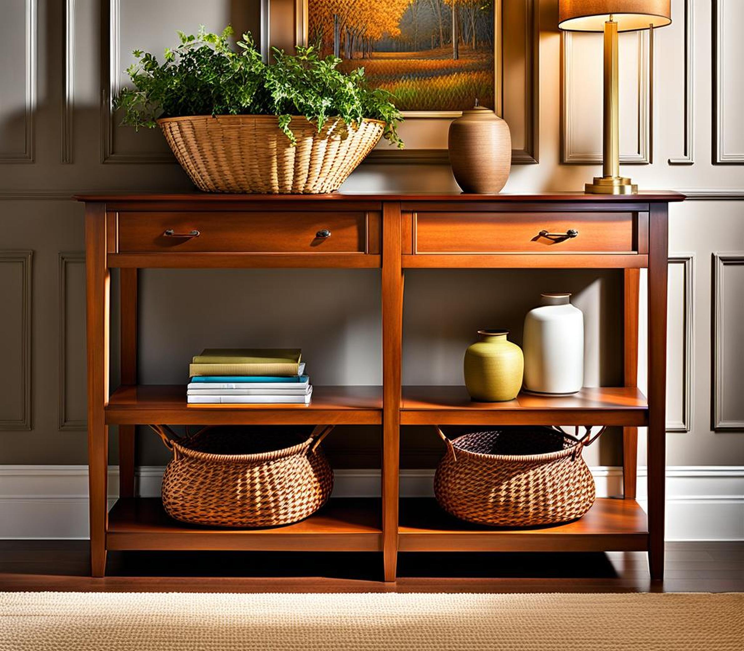 basket under console table