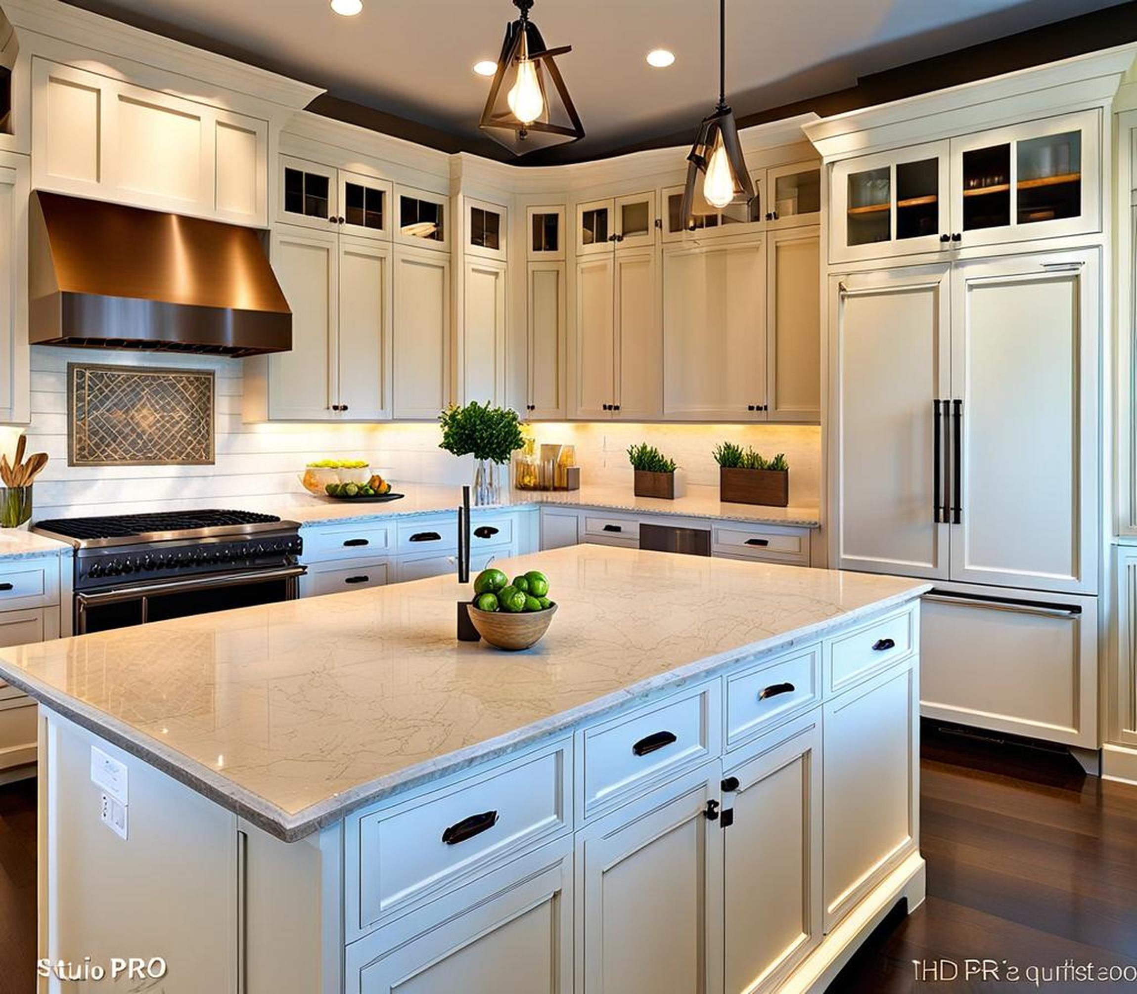 off white kitchen cabinets with quartz countertops