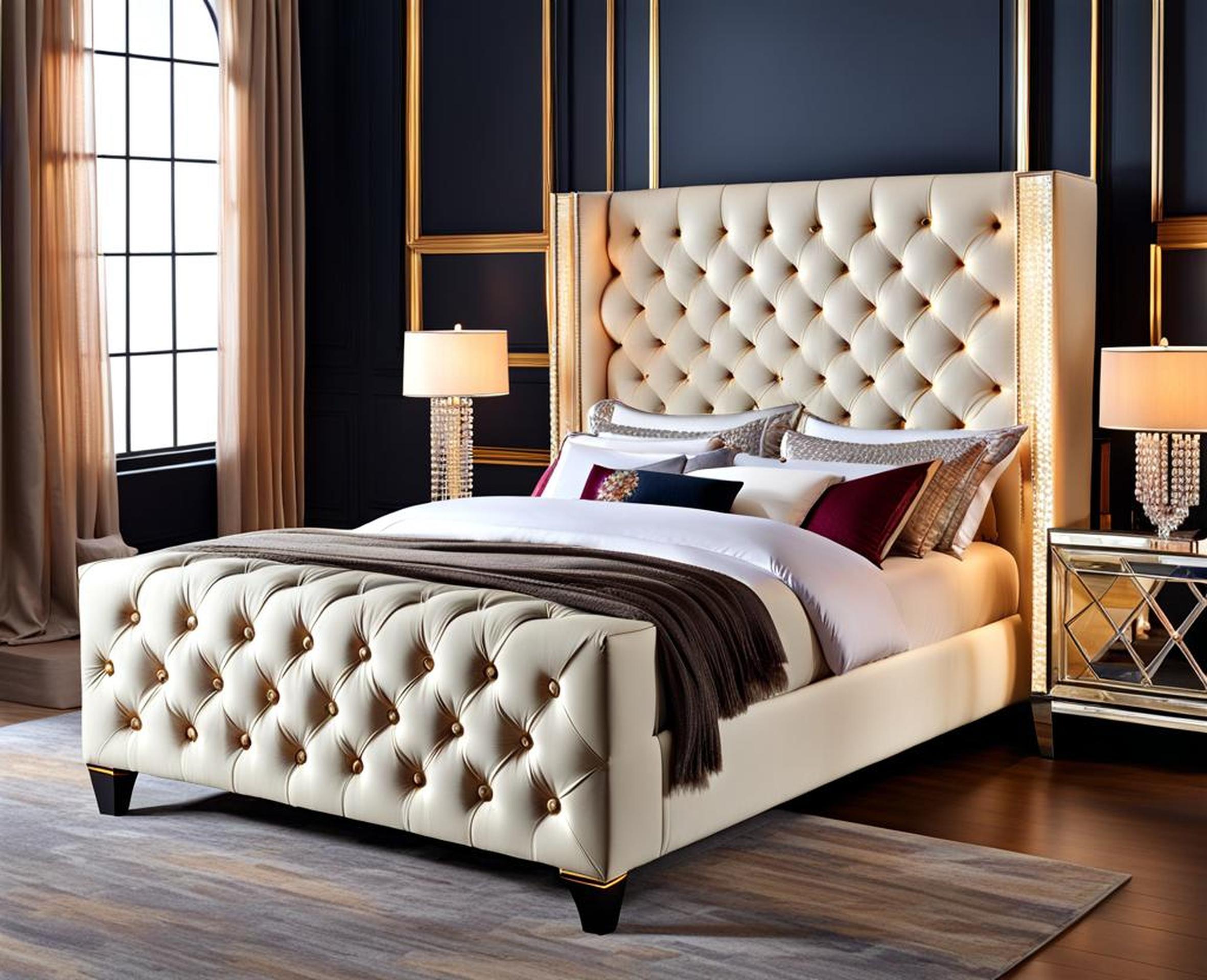 diamond tufted bed with crystal buttons