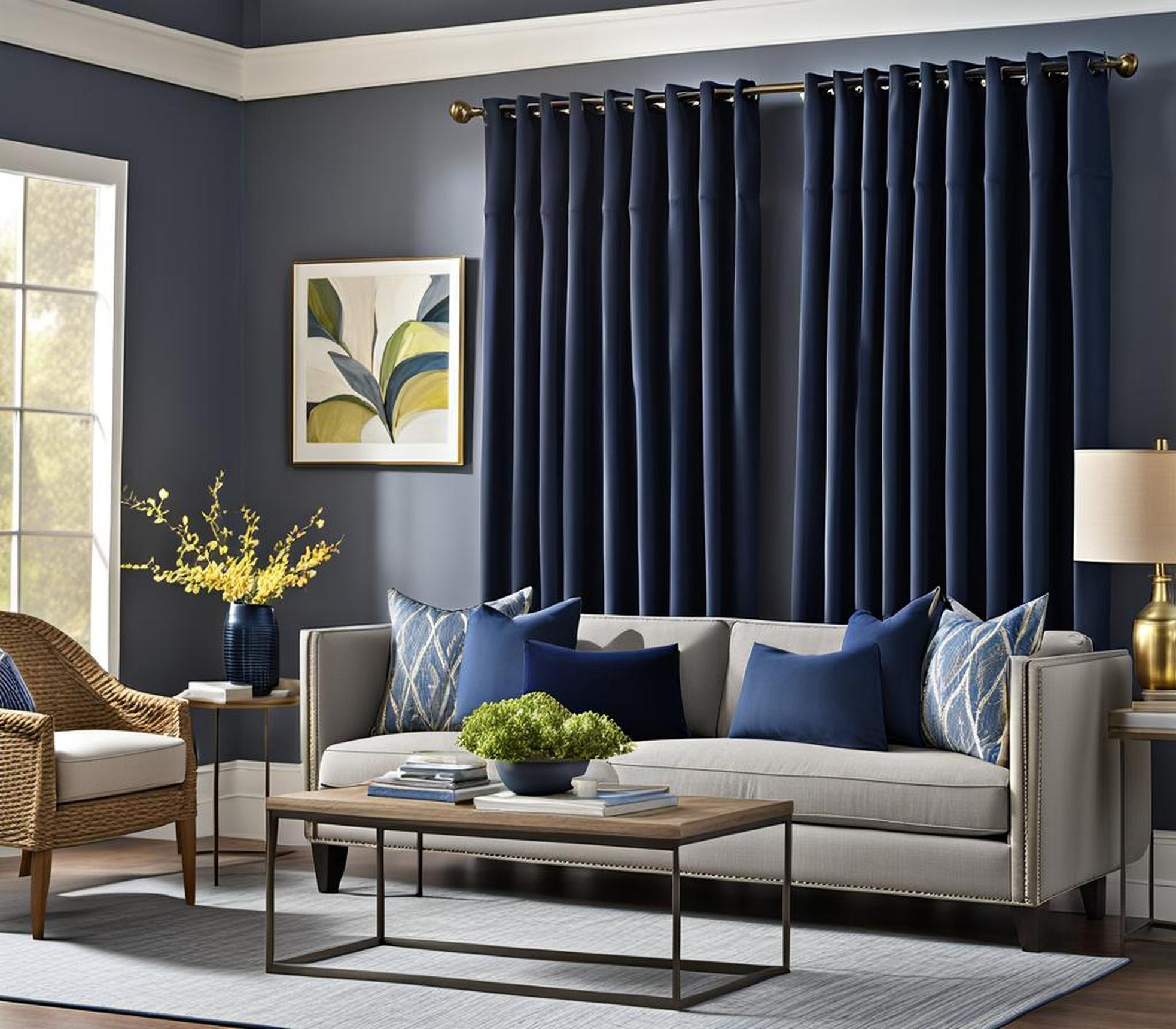 navy blue and gray living room curtains