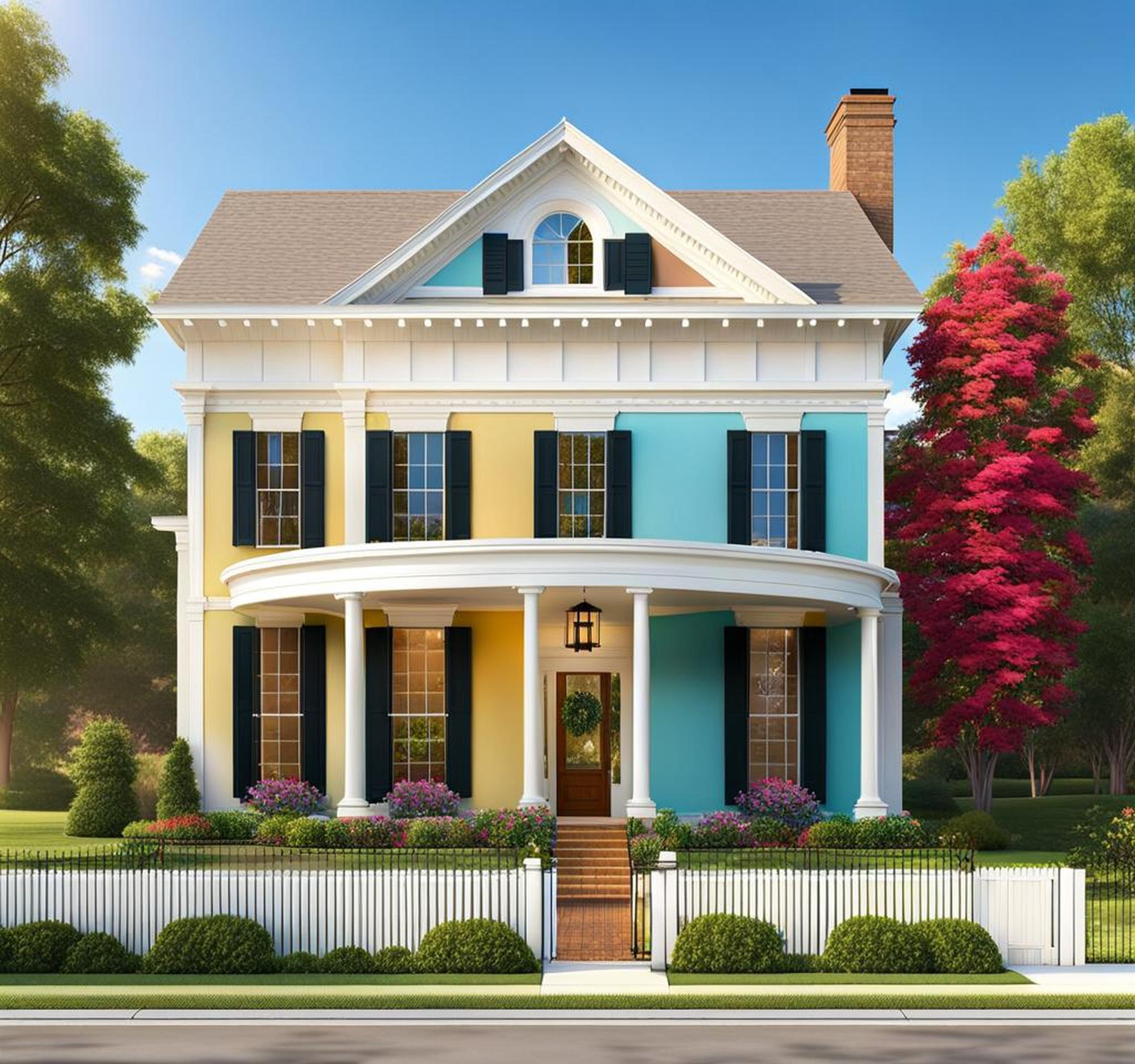 white house with colored shutters