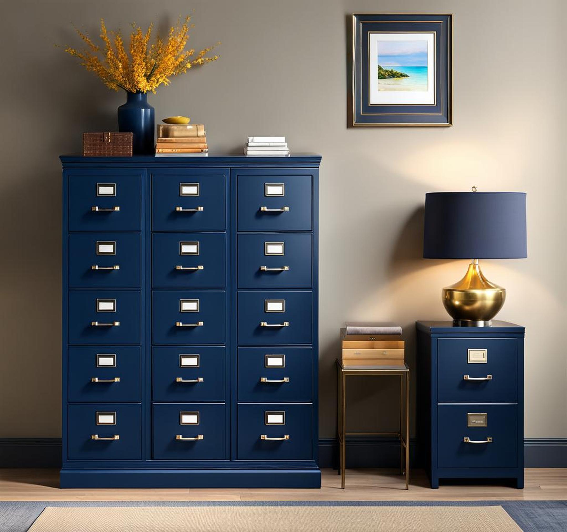 navy blue file cabinet
