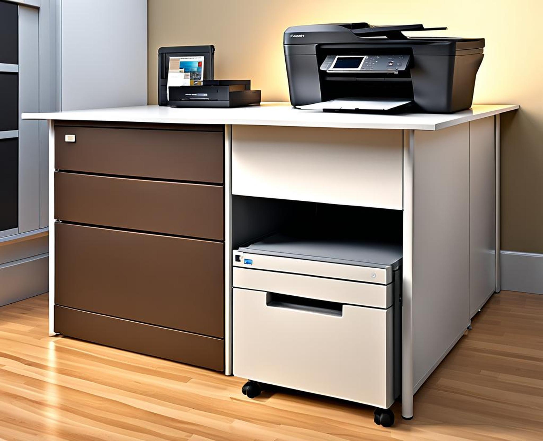 printer table with filing cabinet