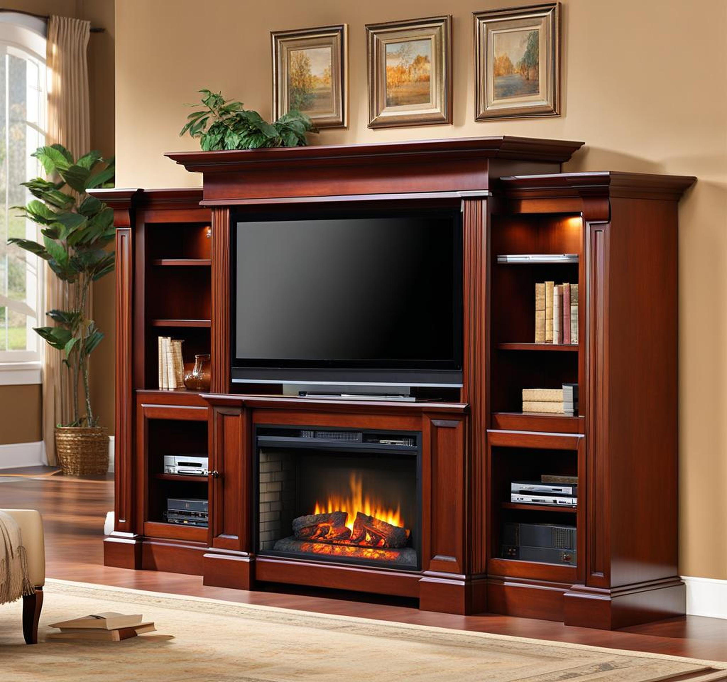 cherry wood fireplace tv stand