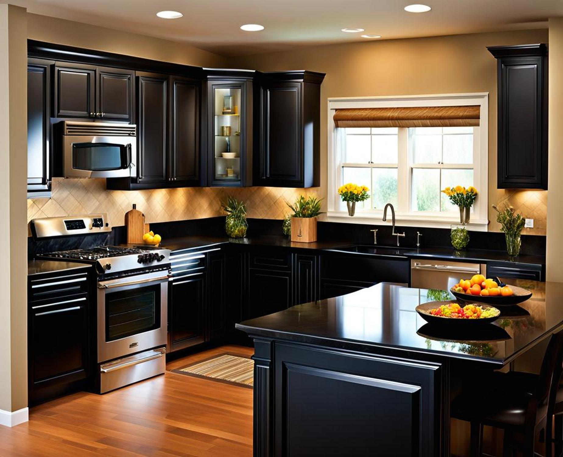 kitchens with black countertops