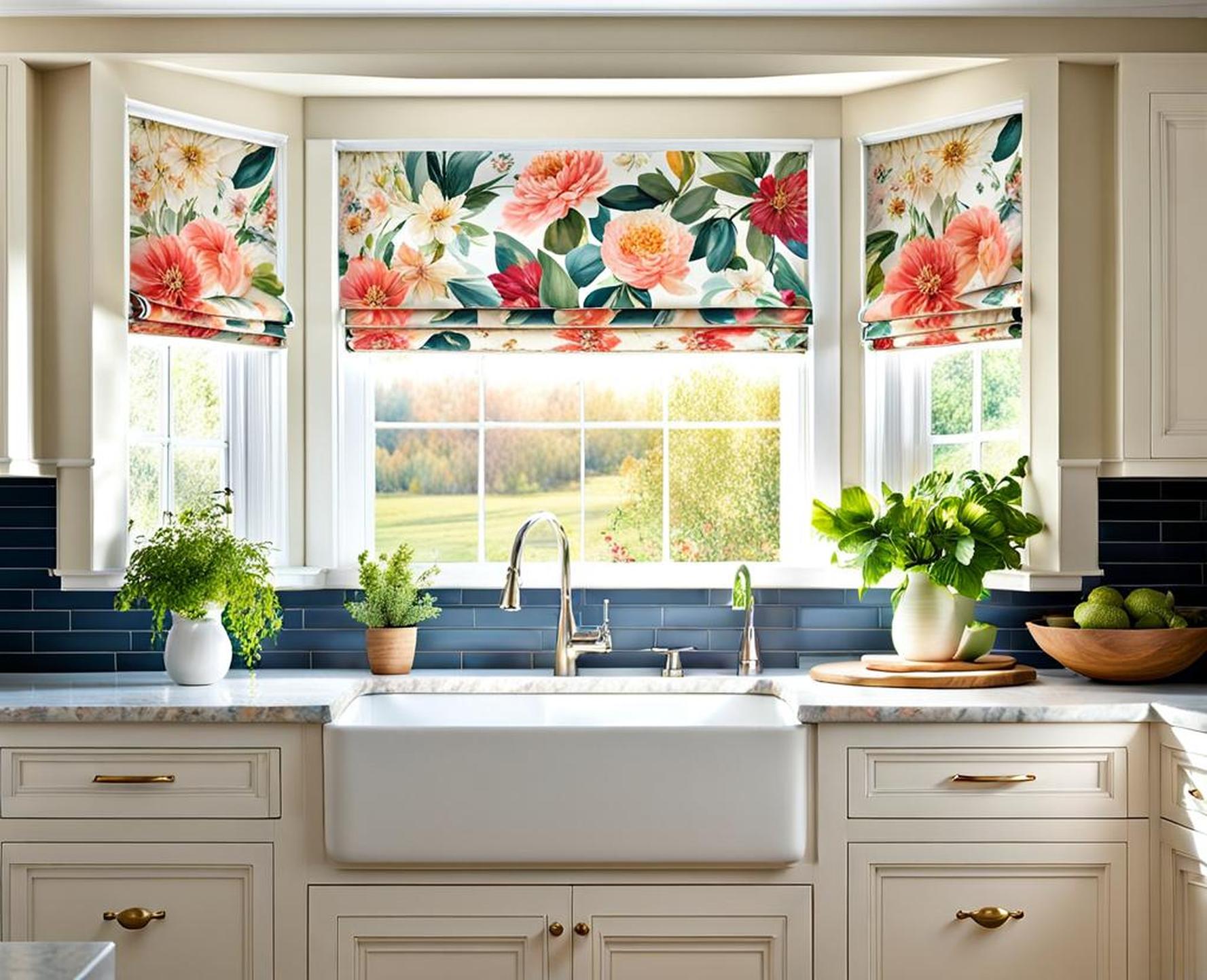 floral roman shades for kitchen