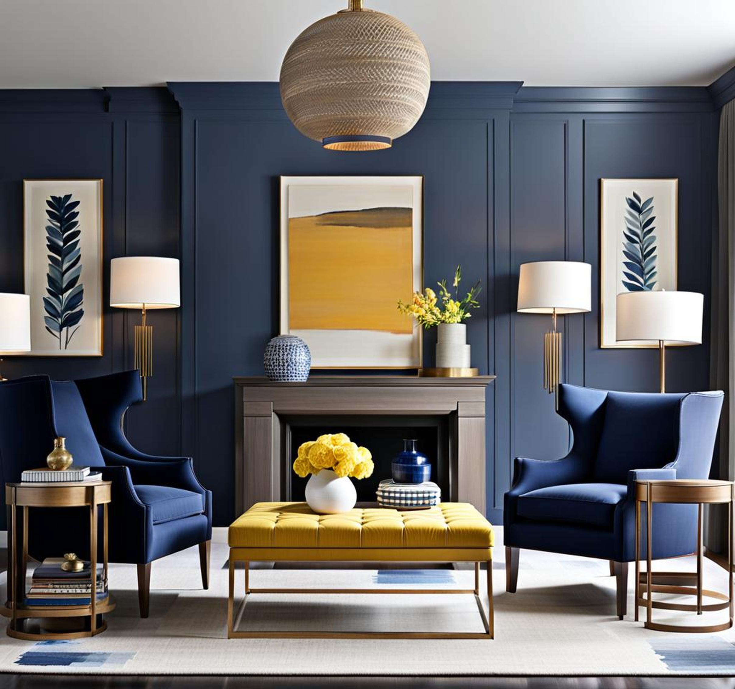 gray and navy living room