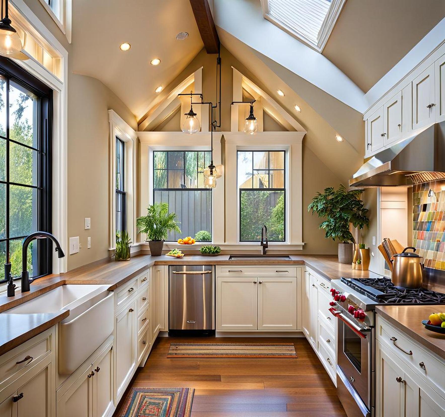 small kitchen with vaulted ceiling