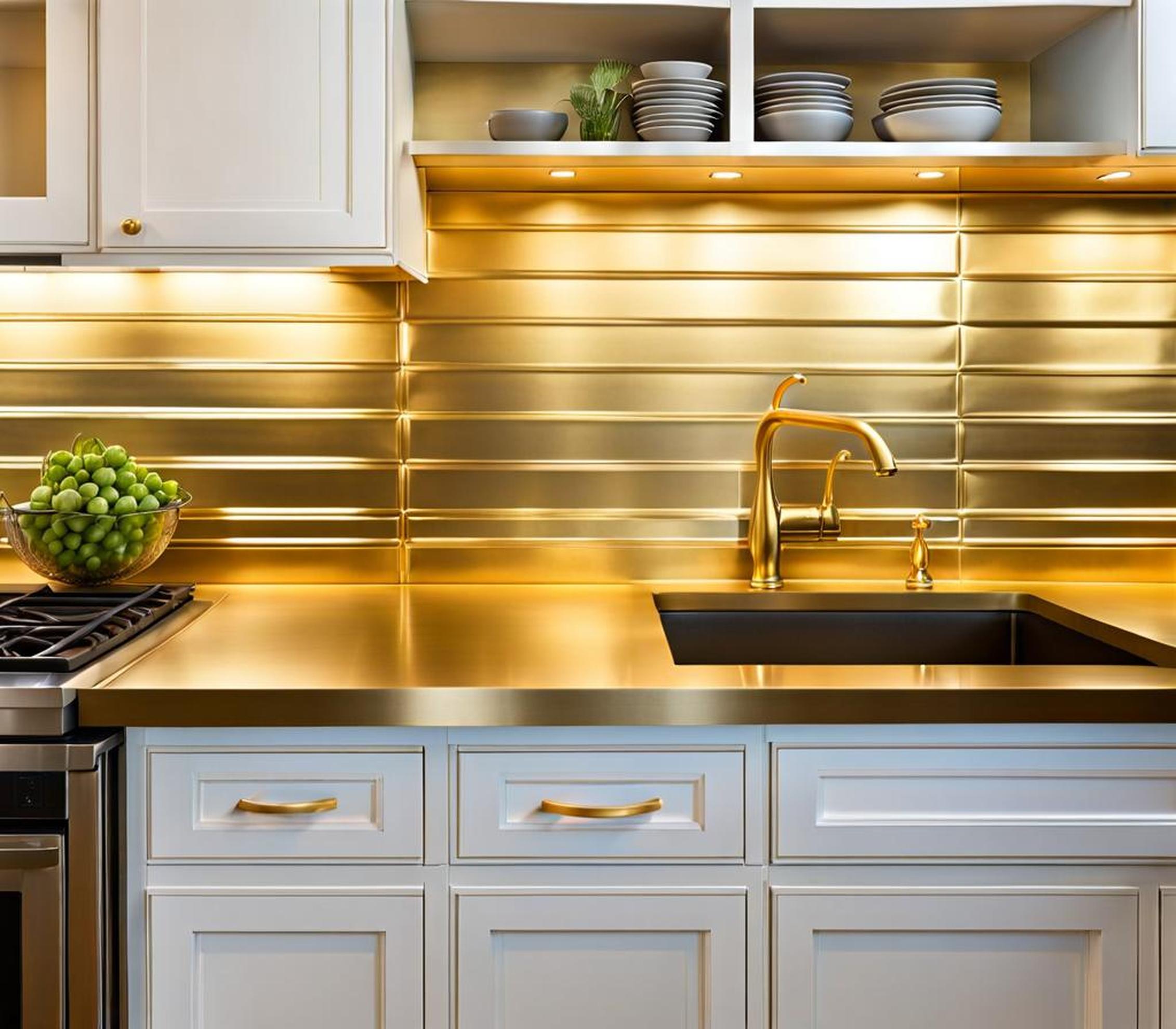 kitchen backsplash with gold accents