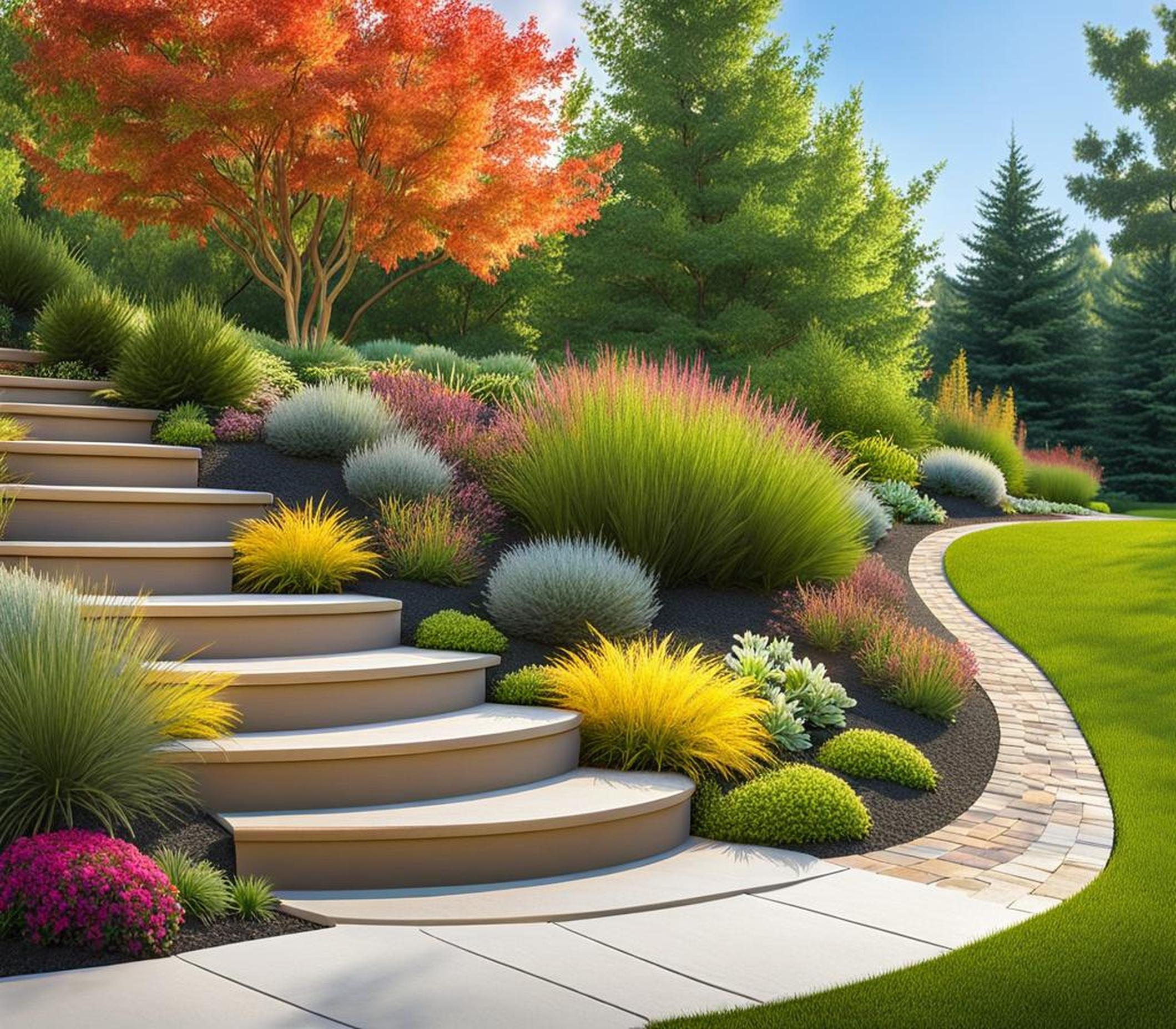 landscaping on a sloped front yard