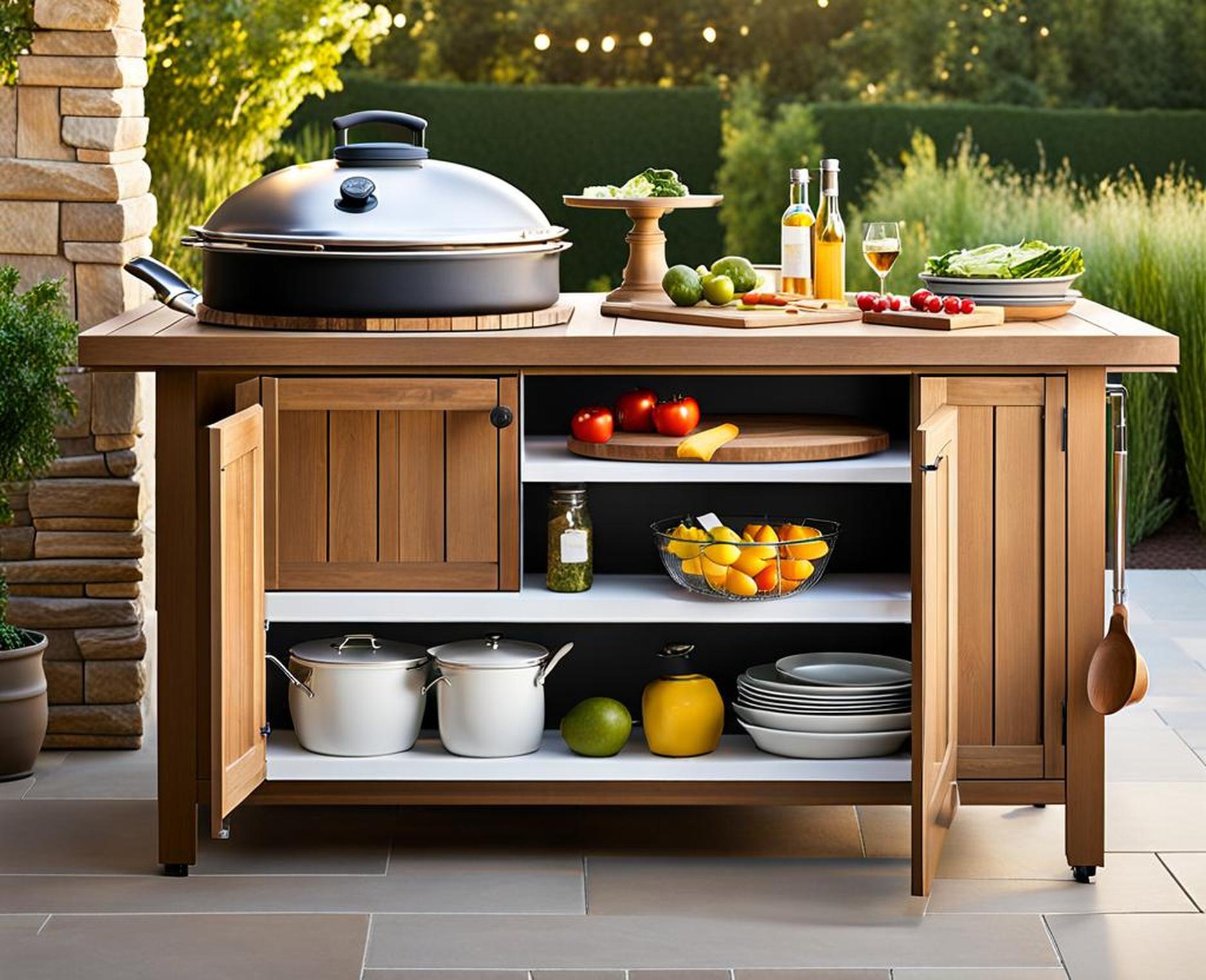 outdoor kitchen prep table with storage