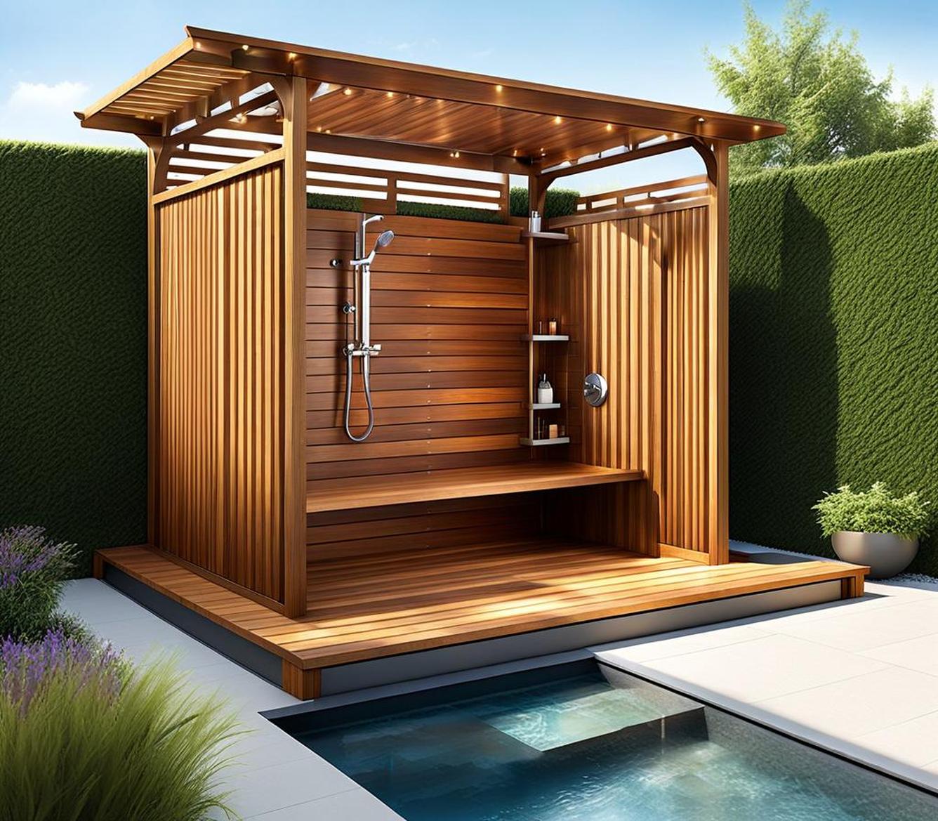 wood outdoor shower enclosure