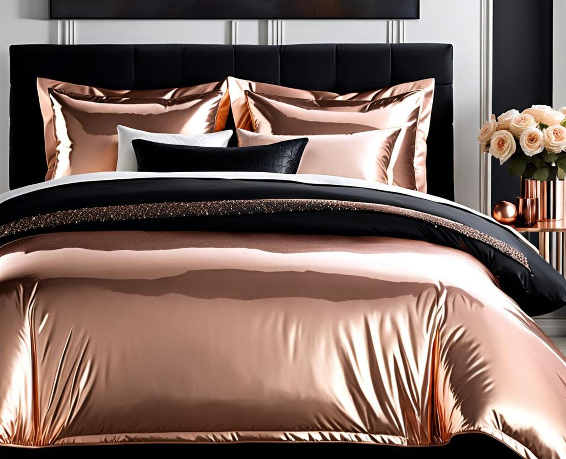 black and rose gold bedding