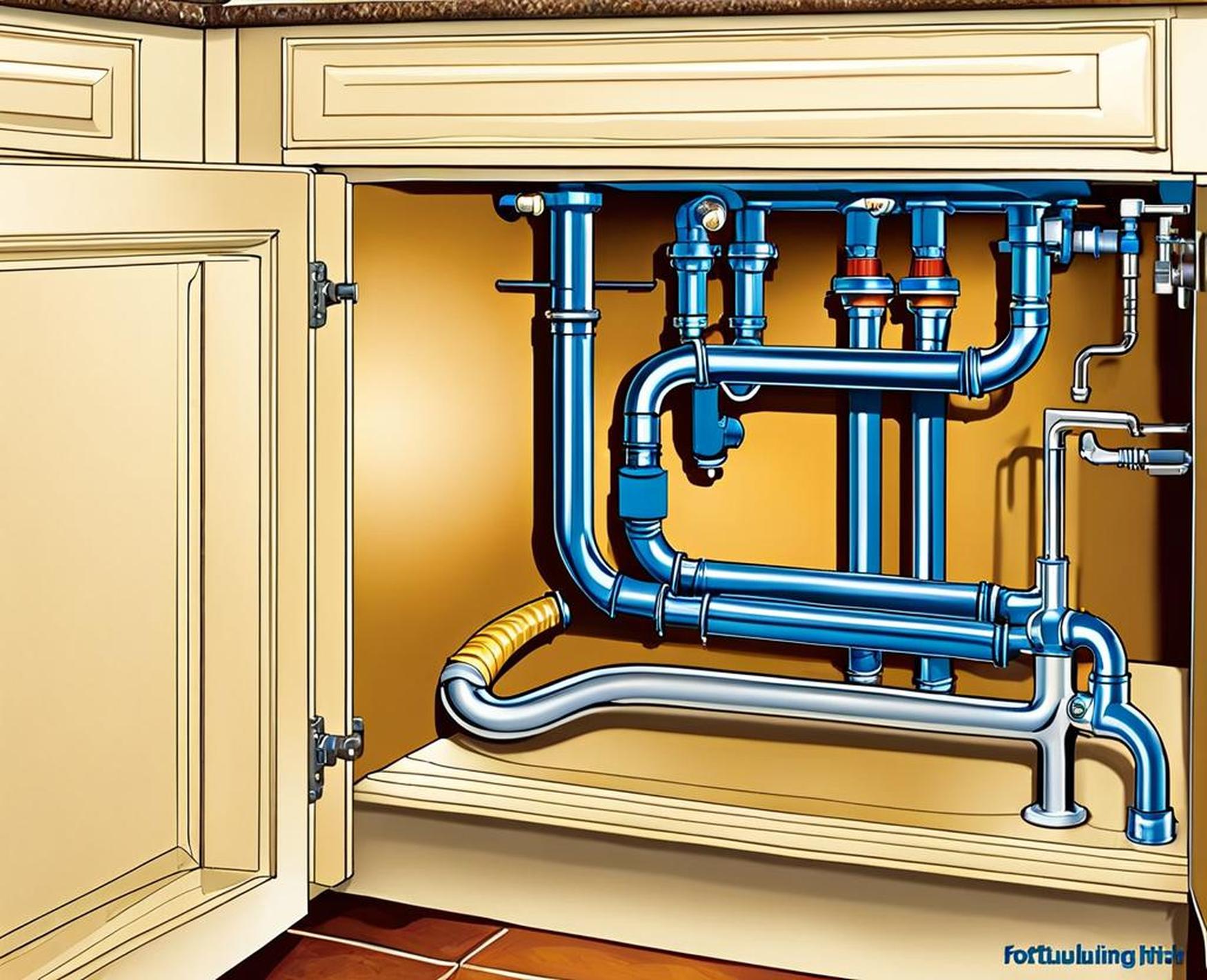 hot and cold water lines under the sink