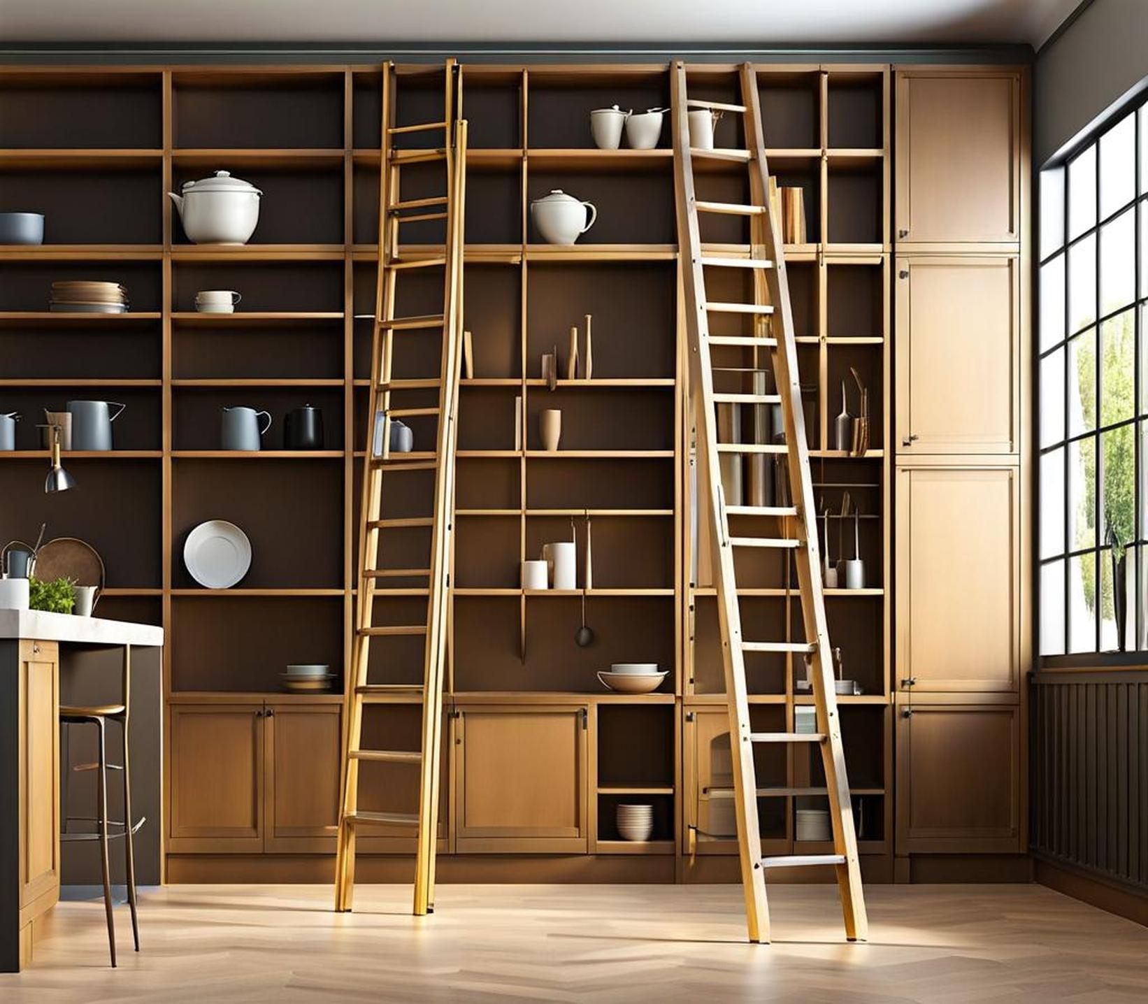 library ladder in kitchen