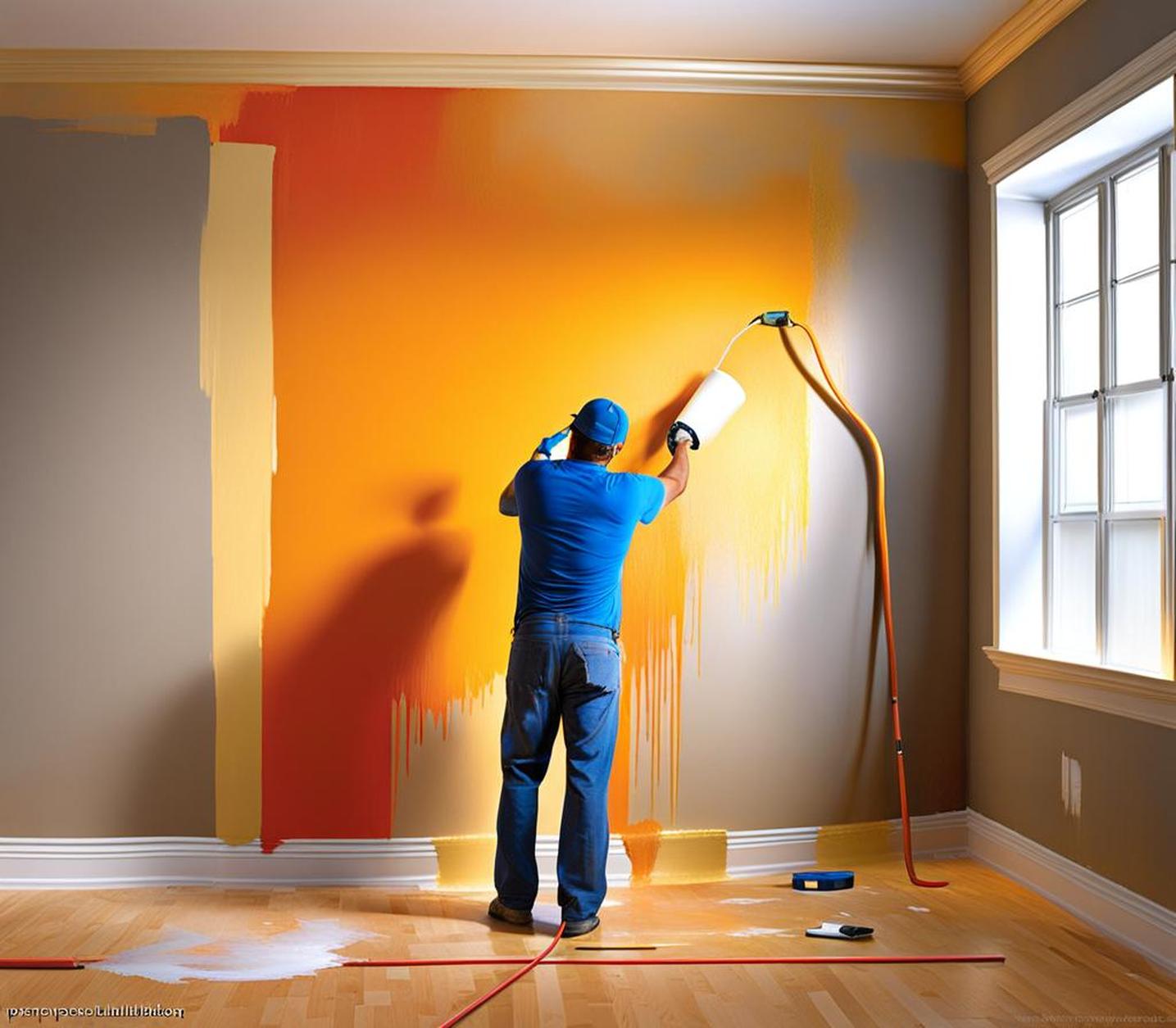 spraying walls with paint