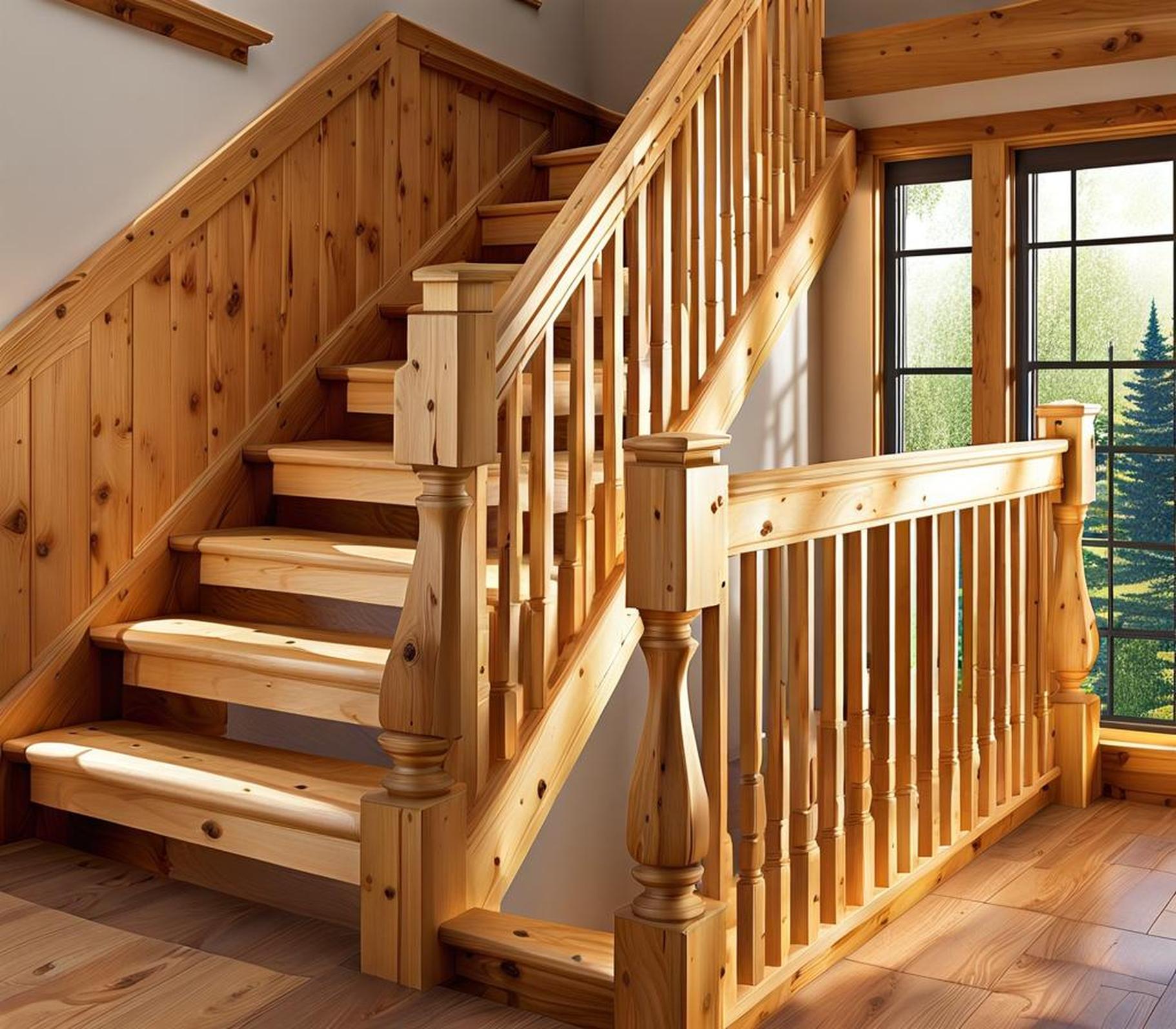 knotty pine stair railing