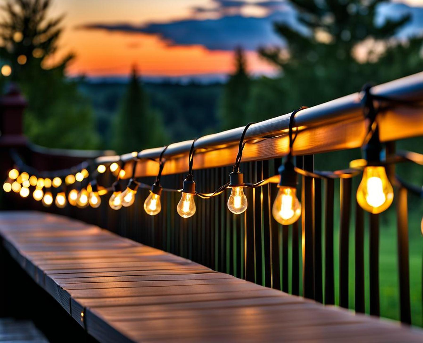 string lights on deck railing