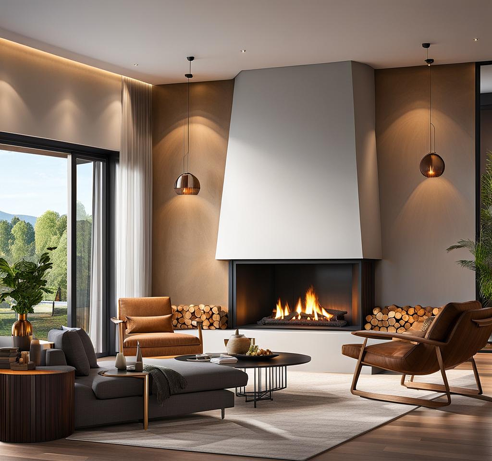 living rooms with corner fireplace