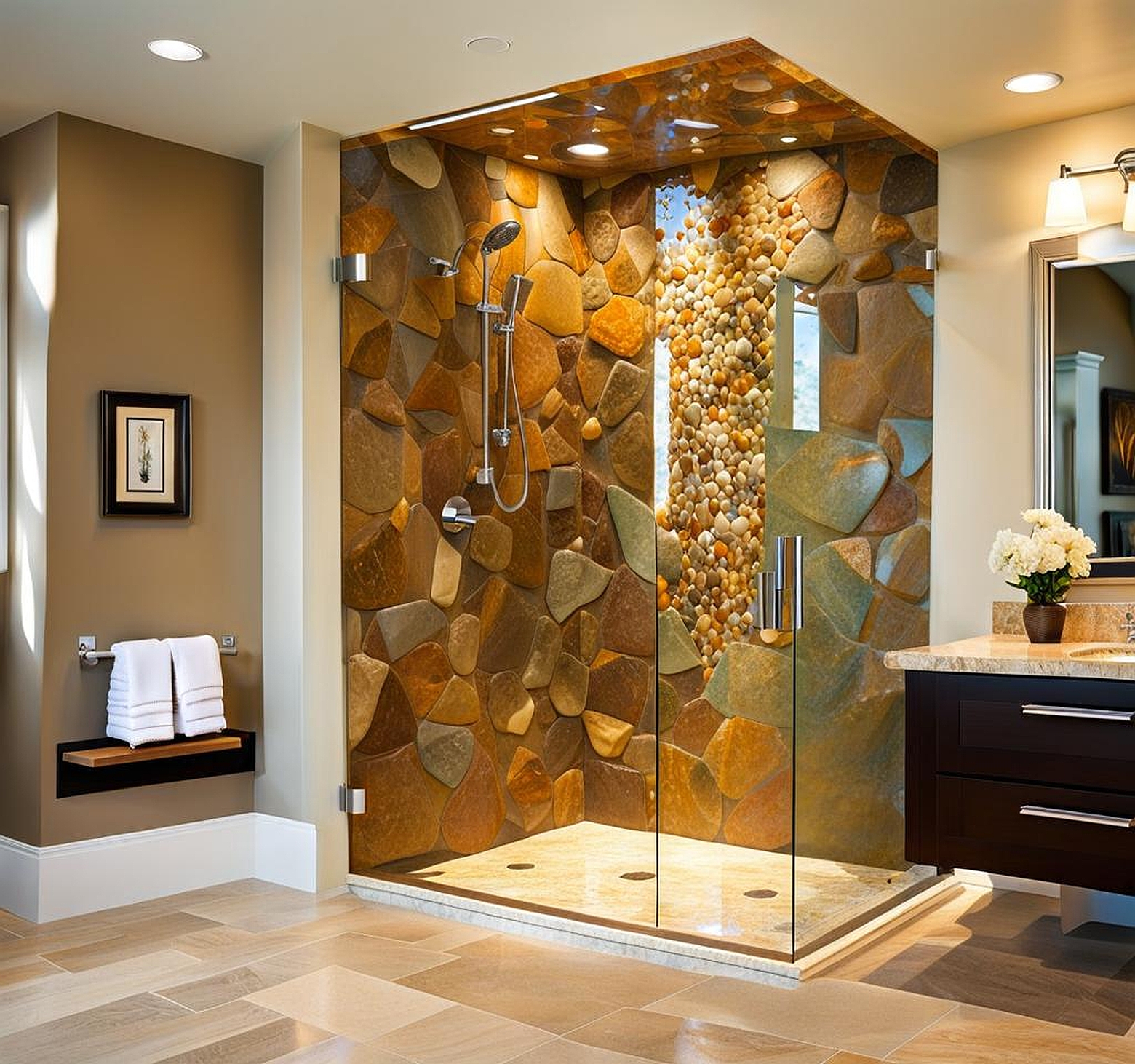 High-End Shower Wall Options with Stone Resin Designs