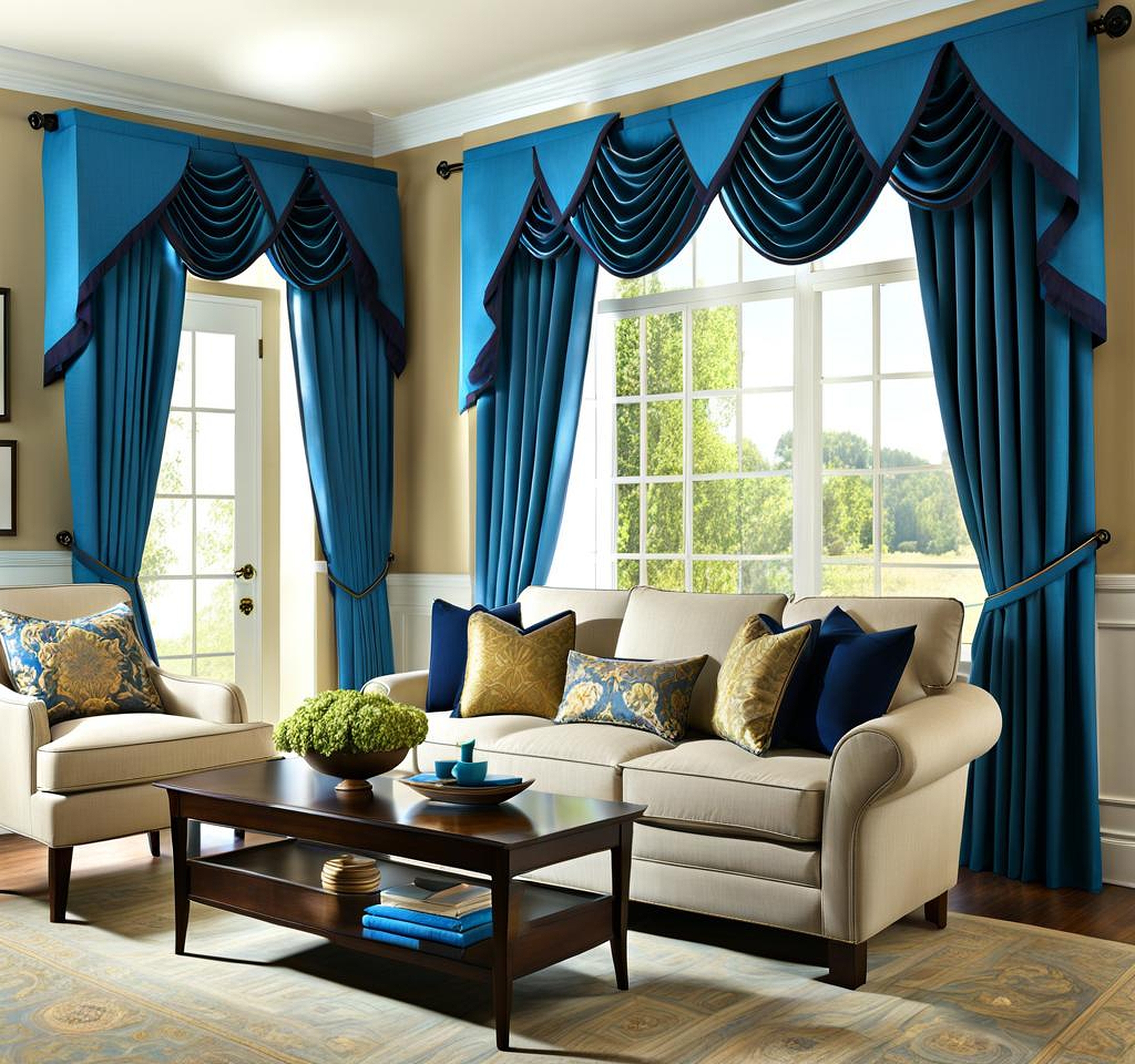 blue valances for living room