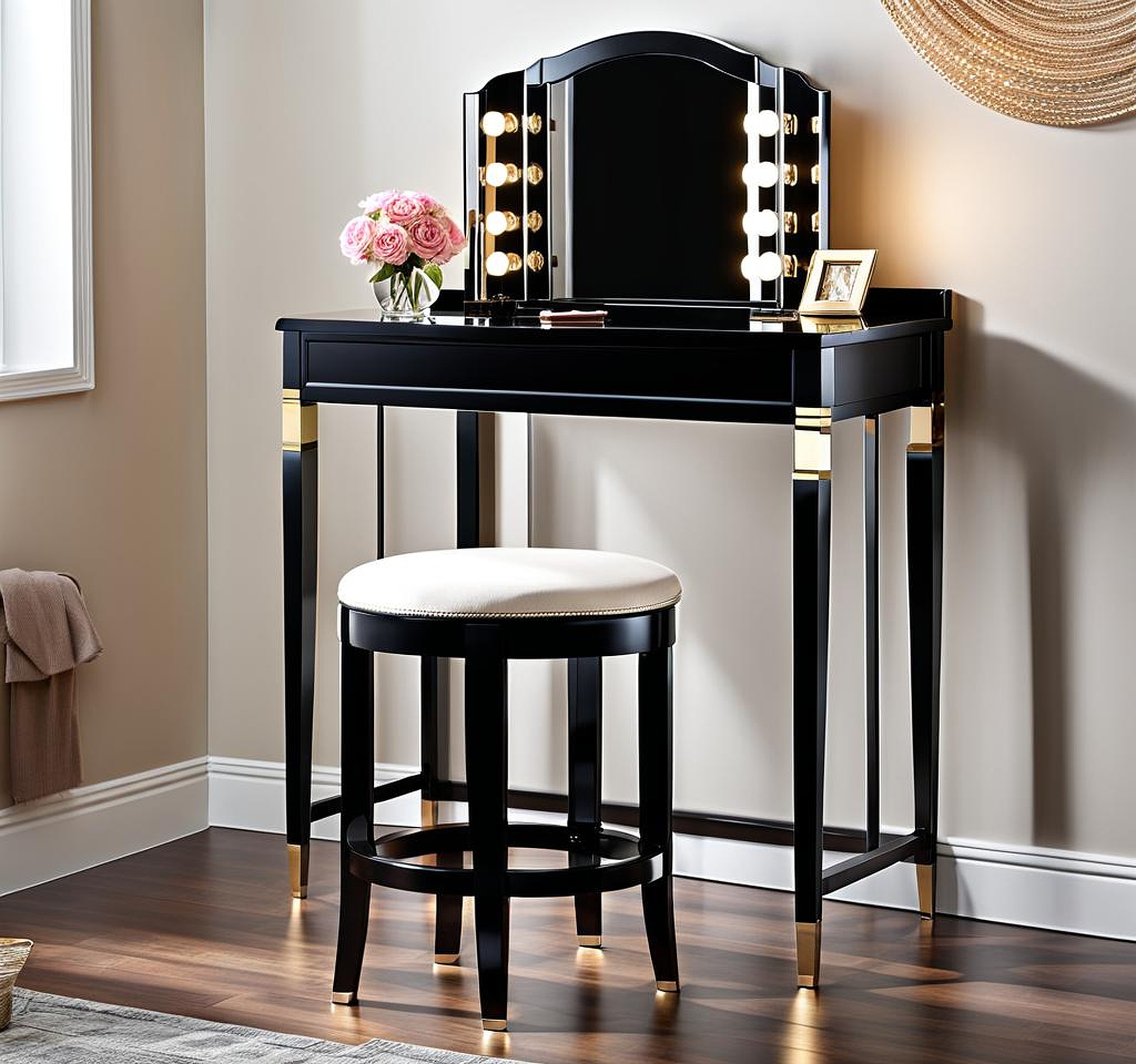 black vanity stool with back
