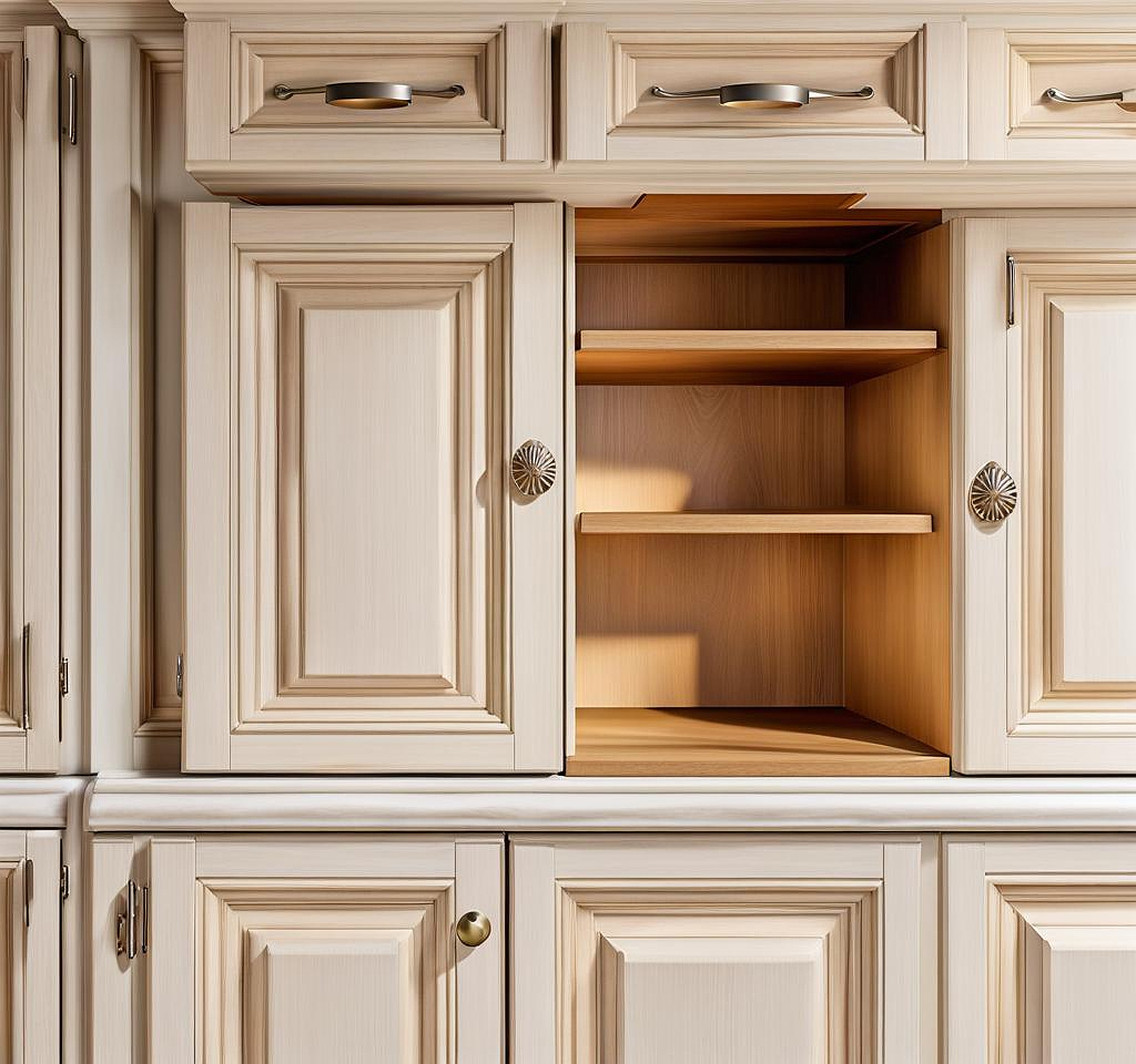 Kitchen Cabinets with a White Washed Finish for a Refined Aesthetic