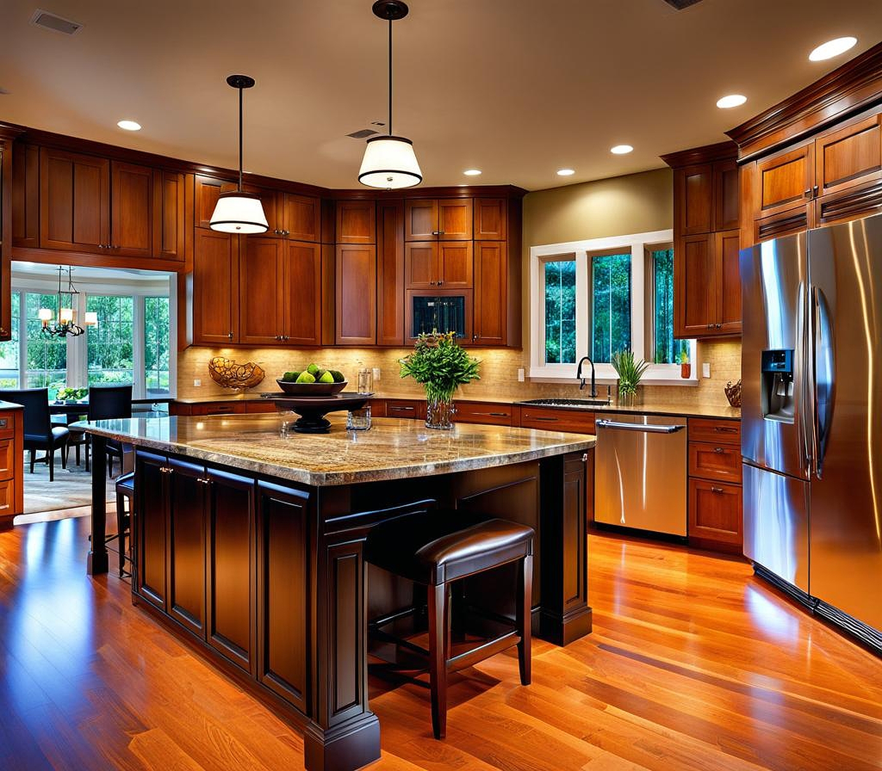 kitchen island with granite top and breakfast bar