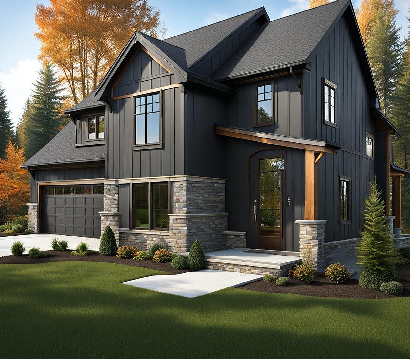 Homes with Dark Gray Siding and Stone Accents for a Luxurious Look