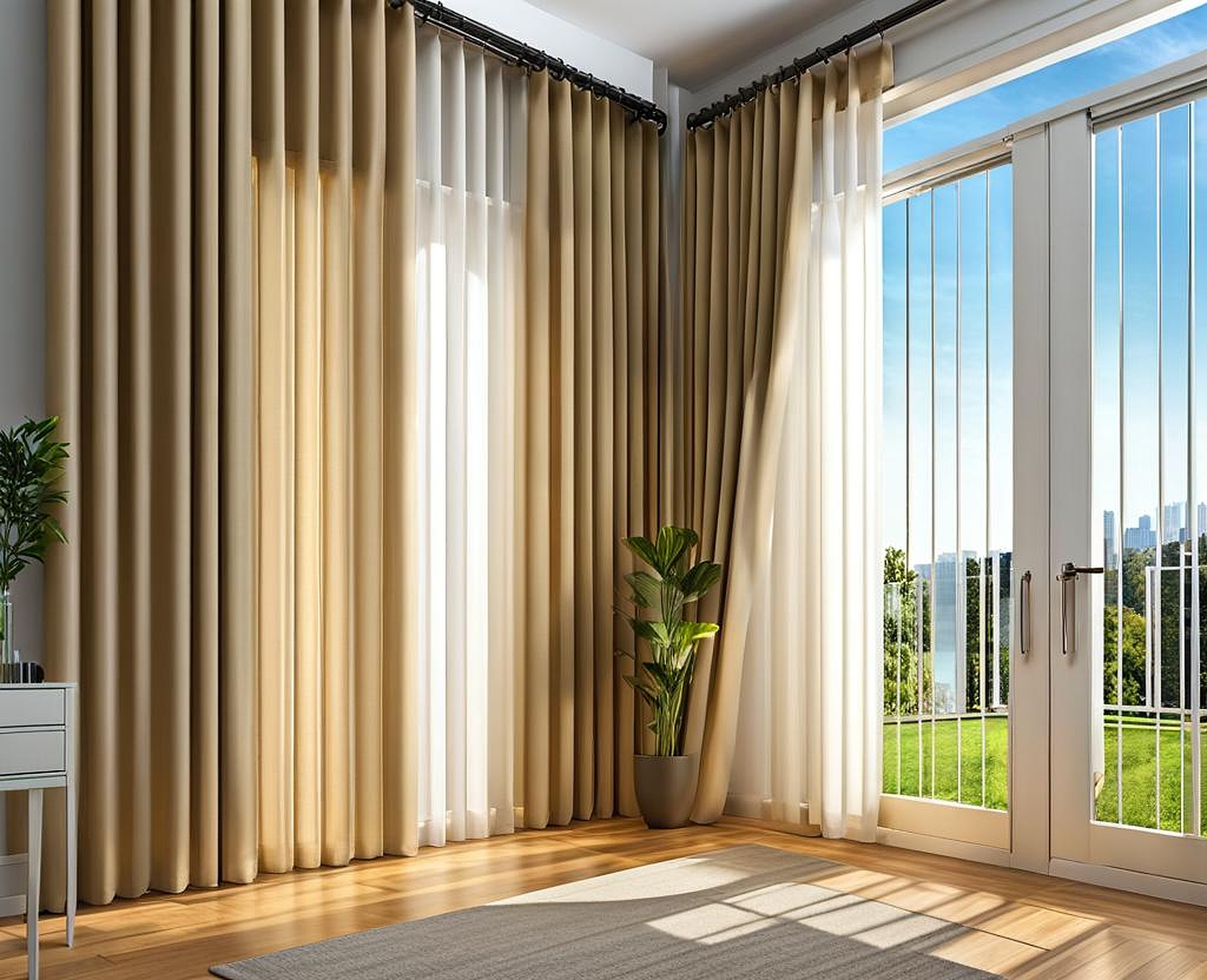 curtains over horizontal blinds