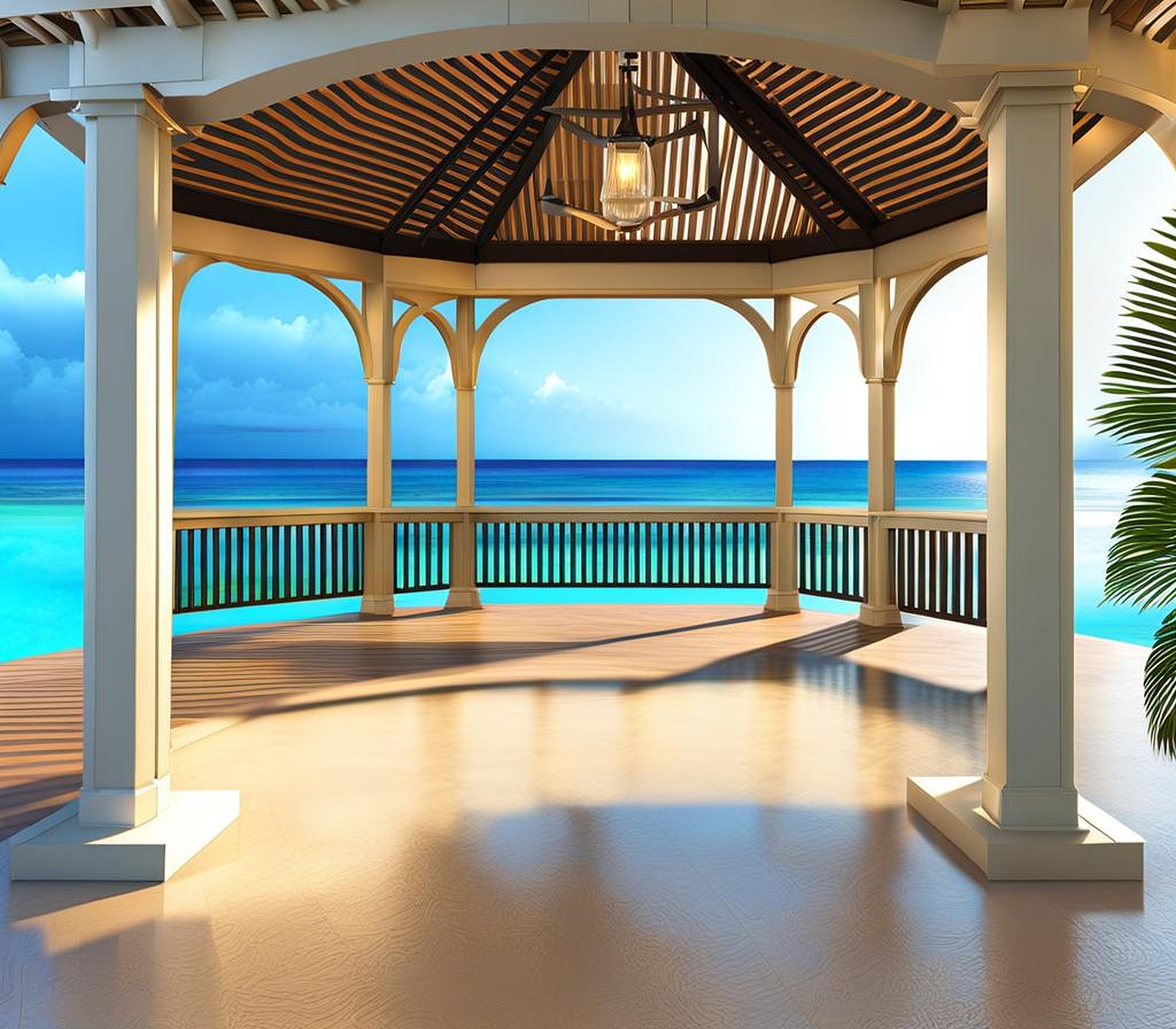 Tropical Ocean Front Patio and Gazebo Backdrop Screen Combination